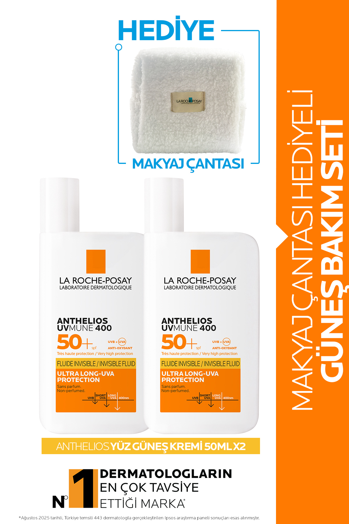 La Roche Posay Anthelios Makyaj Çanta Hediyeli Yüz Güneş Bakım Seti 50 ml x 2
