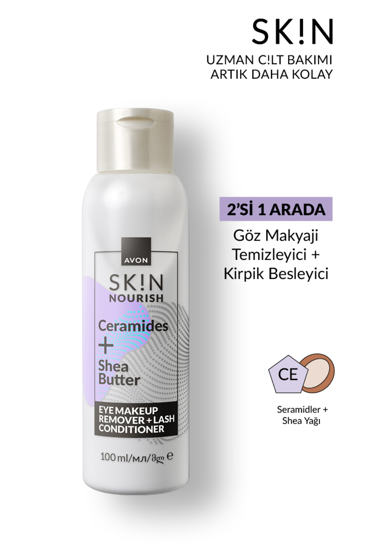 AVON SK!N Besleyici Göz Makyajı Temizleyici + Kirpik Bakım Kremi 100ml