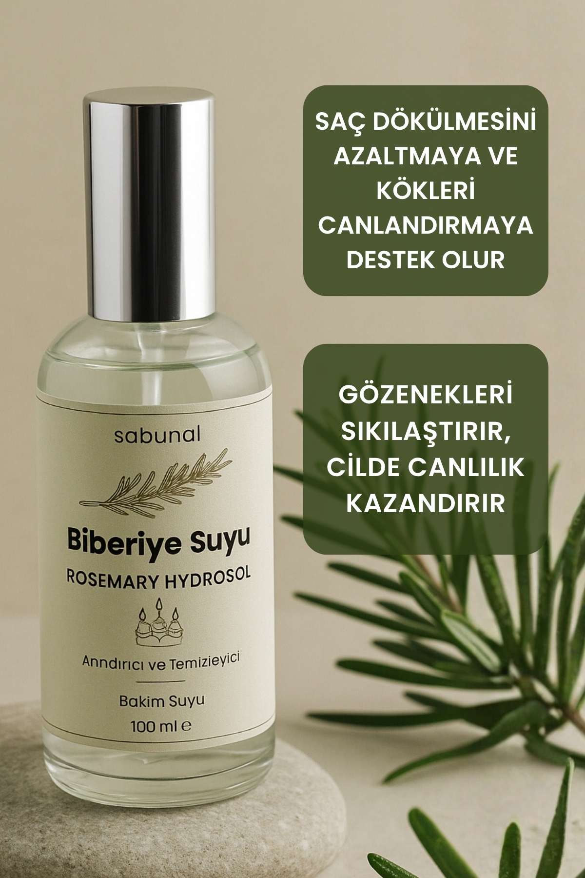 sabunal Biberiye Suyu 100 ml – Dökülme Karşıtı, Canlandırıcı Cilt & Saç Toniği Hidrosol