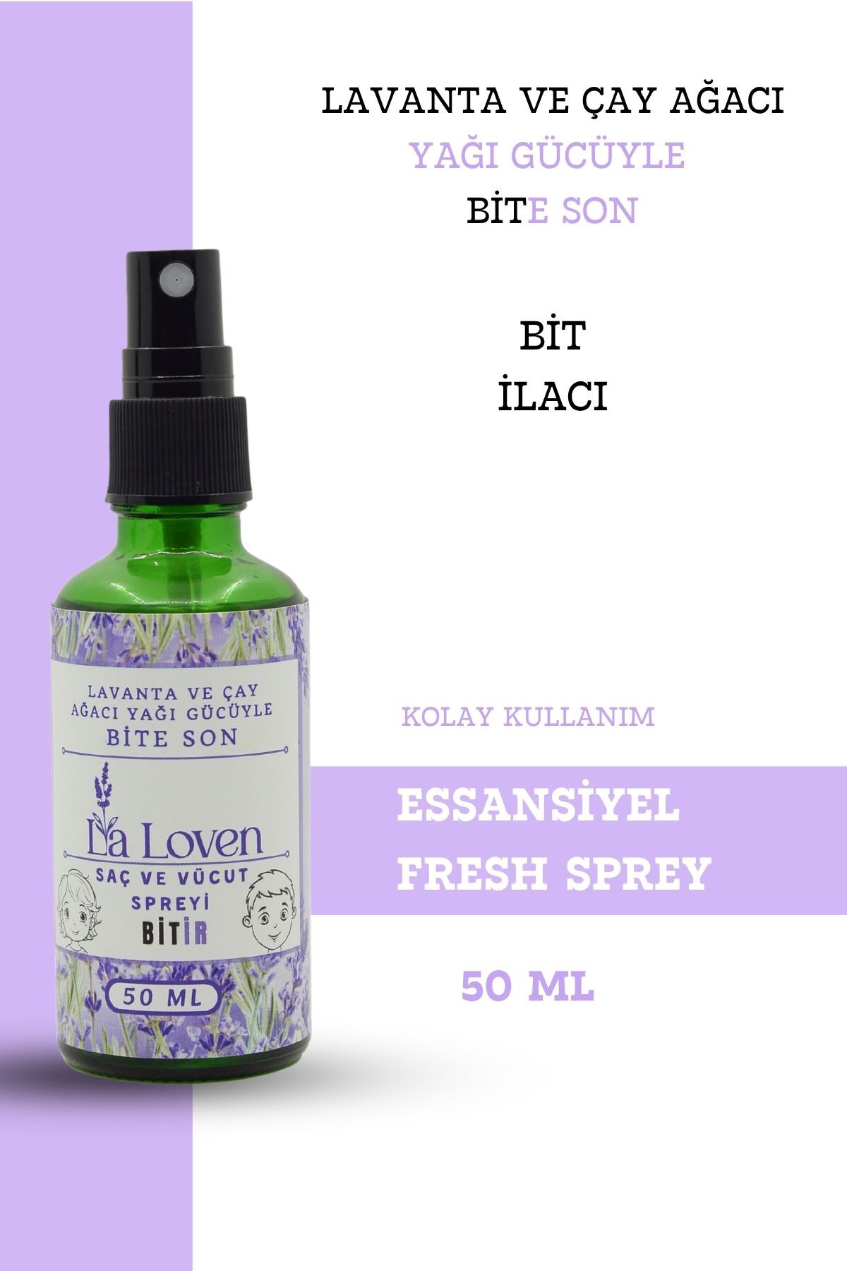 LaLoven Bitir:Saç ve Vücut Spreyi - 50 ml - Lavanta ve Çay Ağacı ile Koruma