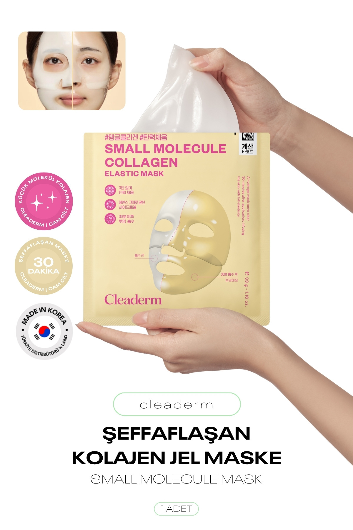 Cleaderm Kolajen Şeffaflaşan Cam Cilt Jel Maske Small Molecule Elastic Mask