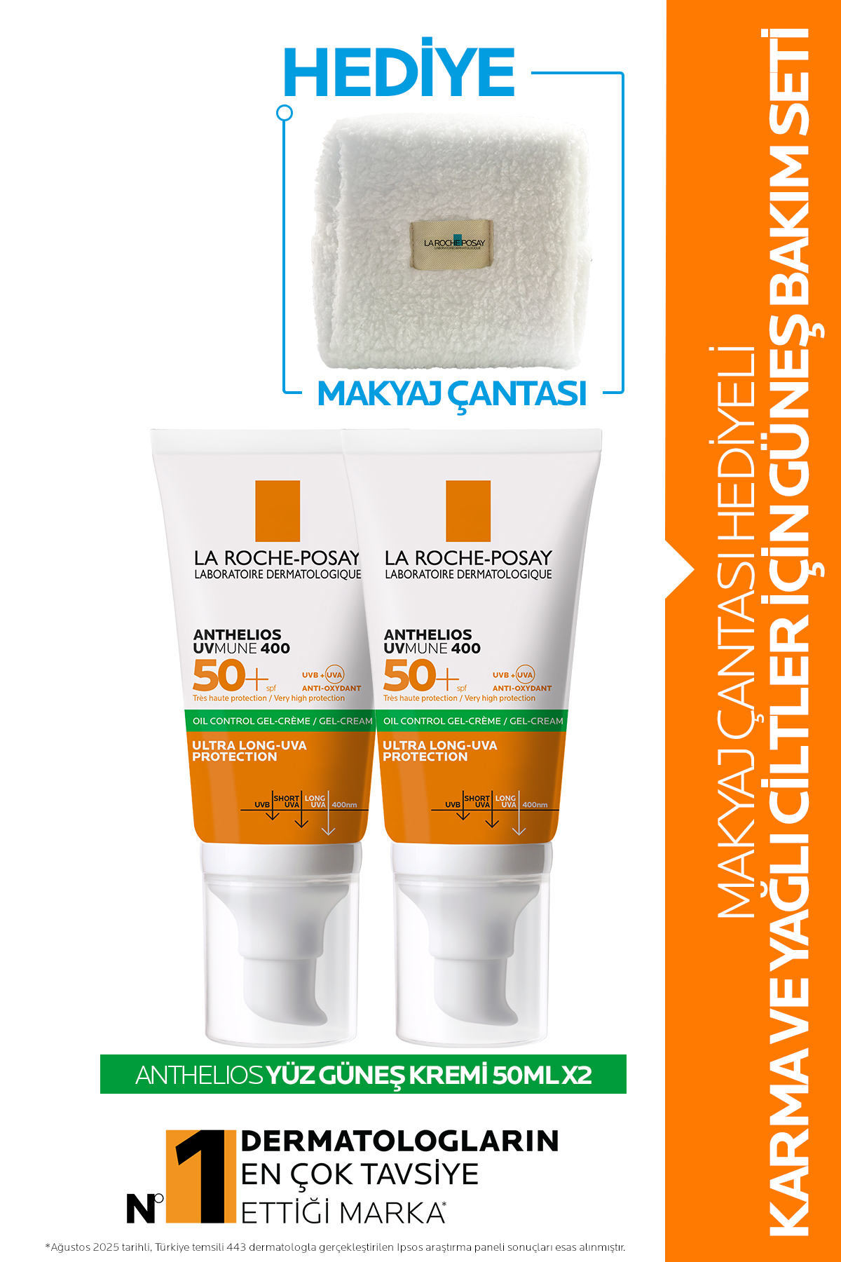 La Roche Posay Makyaj Çantası Hediyeli Karma ve Yağlı Ciltler için Yüz Güneş Bakım Seti
