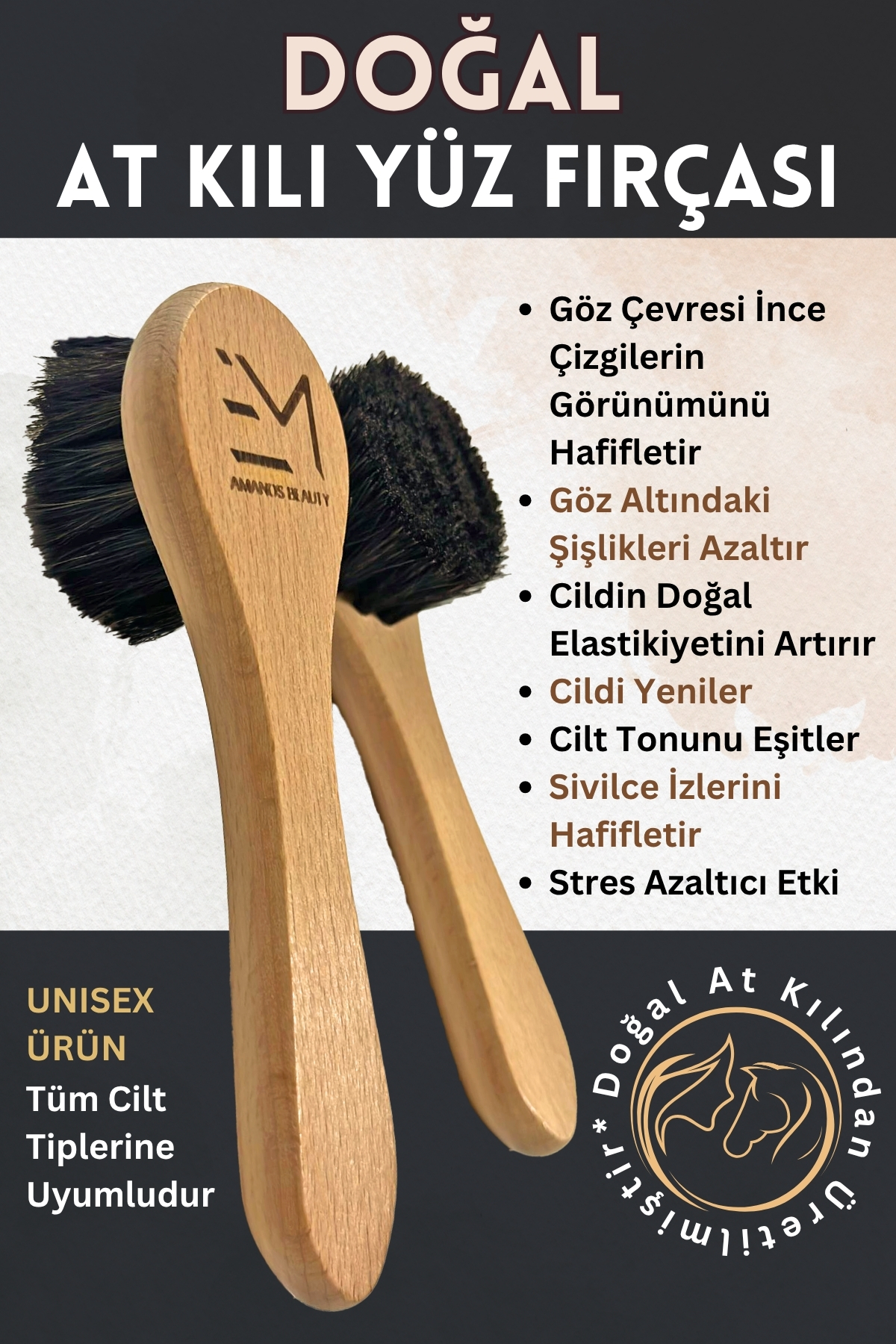 EM AMANOS BEAUTY Doğal At Kılı Yüz Fırçası Göz Çevresi Ince Çizgilerde Etkili Ton Eşitleyici Kırışıklık Karşıtı Etki