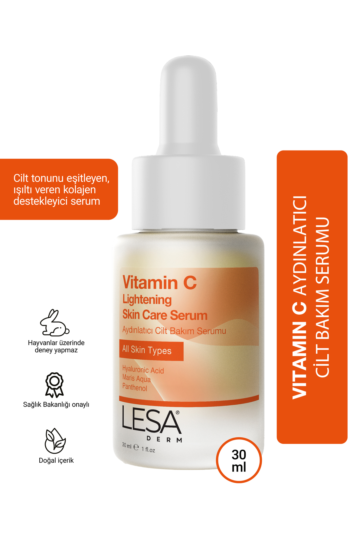 Lesaderm Vitamin C Aydınlatıcı Cilt Bakım Serumu Yoğun Nem, Aydınlık Cilt, Renk Eşitliği, Anti-aging 30ml