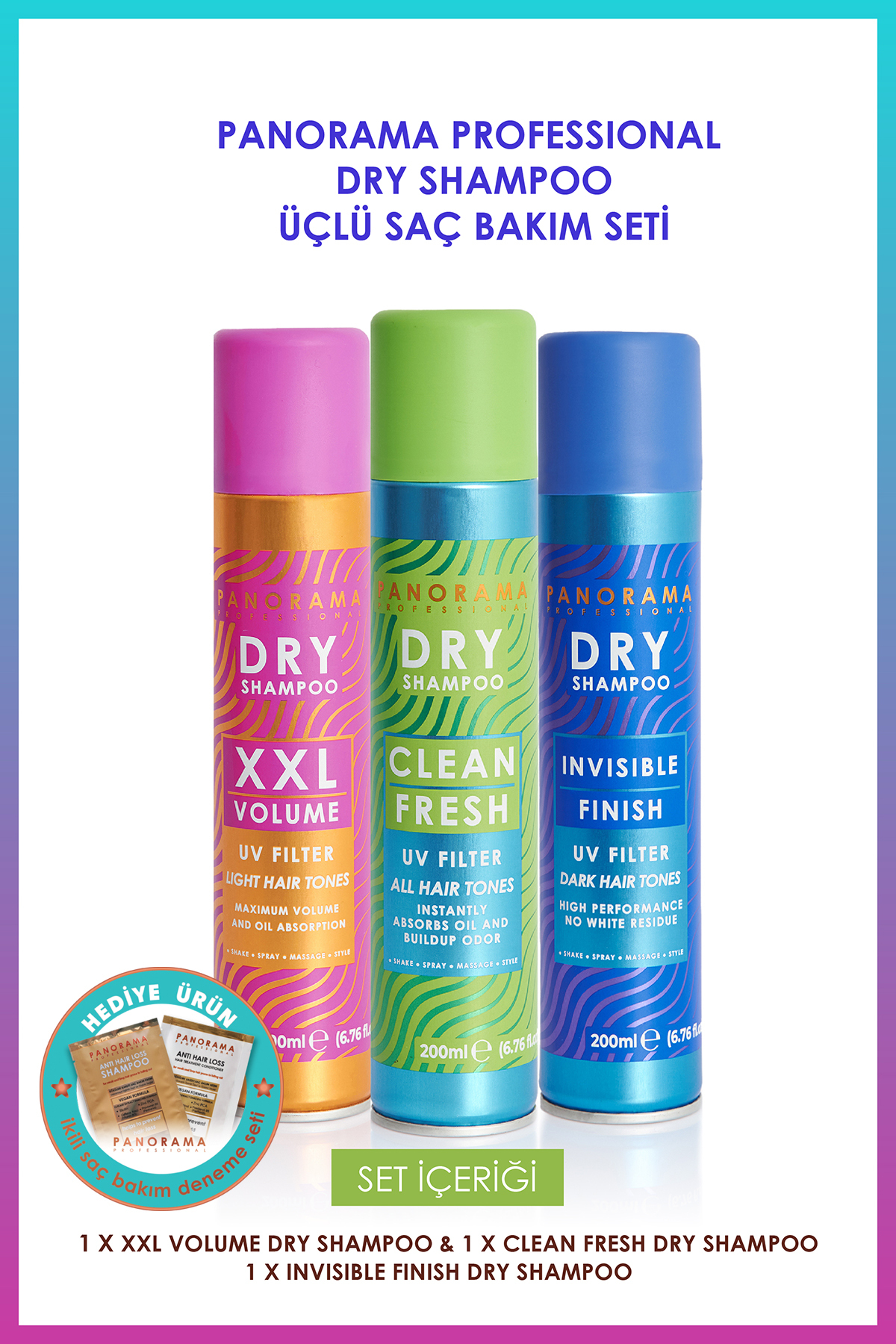 PANORAMA PROFESSIONAL Kuru Şampuan 3' lü set XXL Volume-Clean & Fresh-Invisible Finish - UV Filtre
