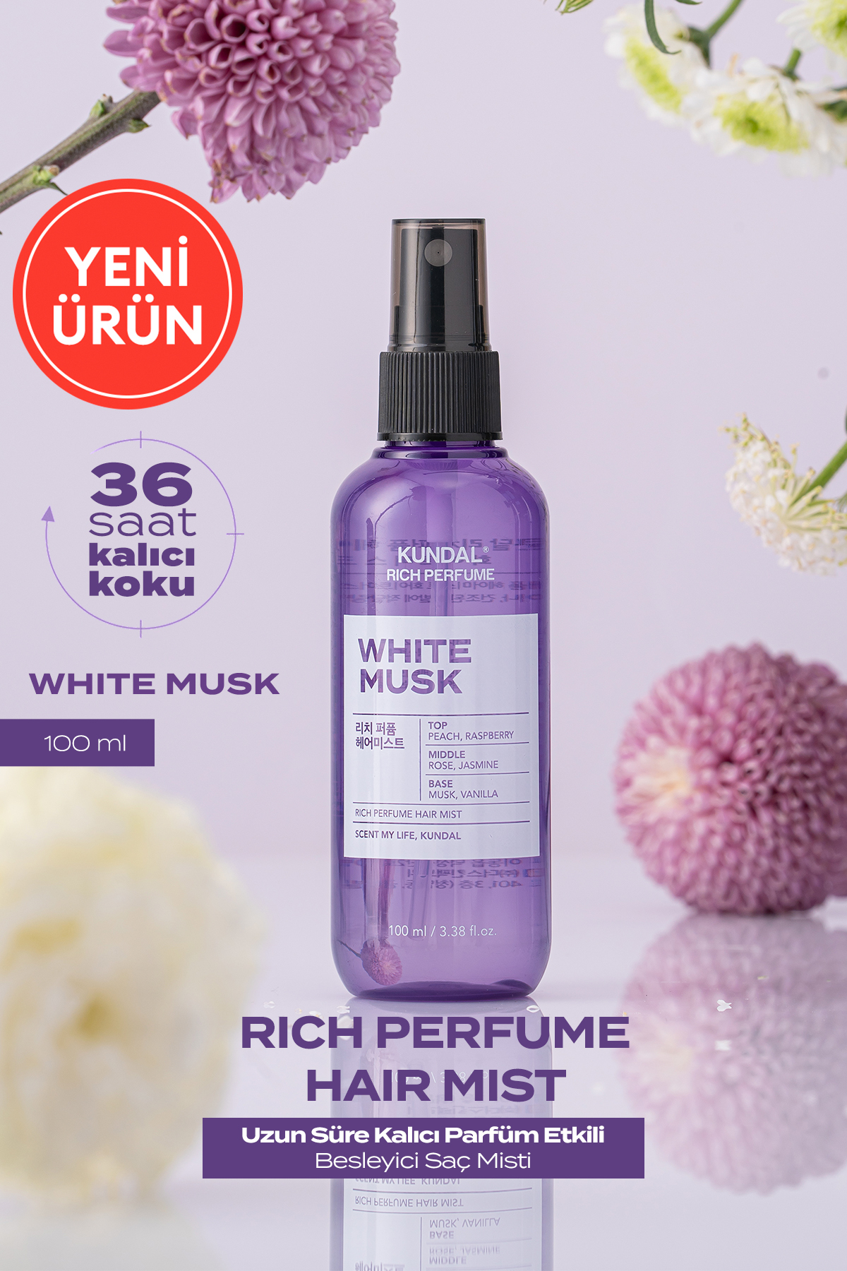 Kundal Parfüm Etkili, Besleyici Saç Misti Rich Perfume Hair Mist 100ml (White Musk)