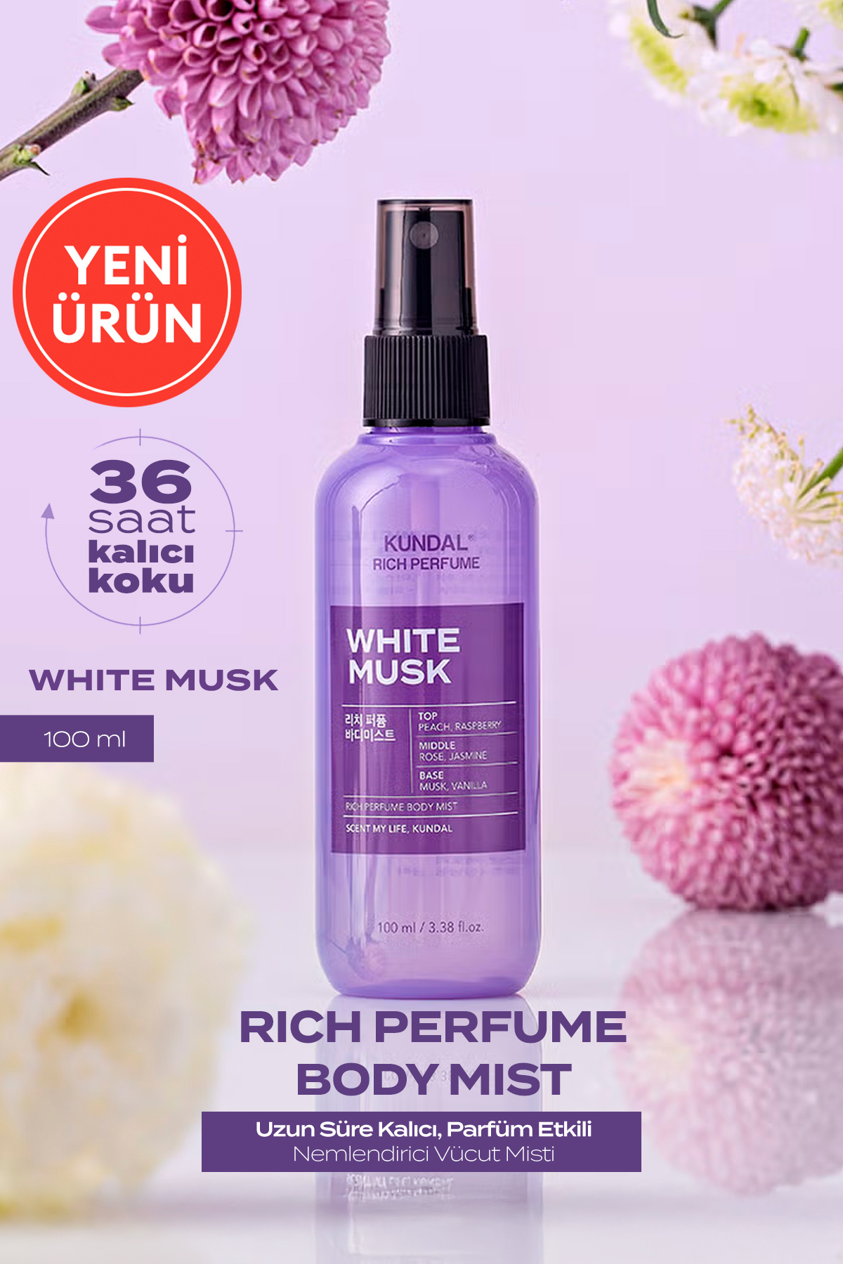 Kundal Parfüm Etkili, Nemlendirici Vücut Misti Rich Perfume Body Mist 100ml (White Musk)