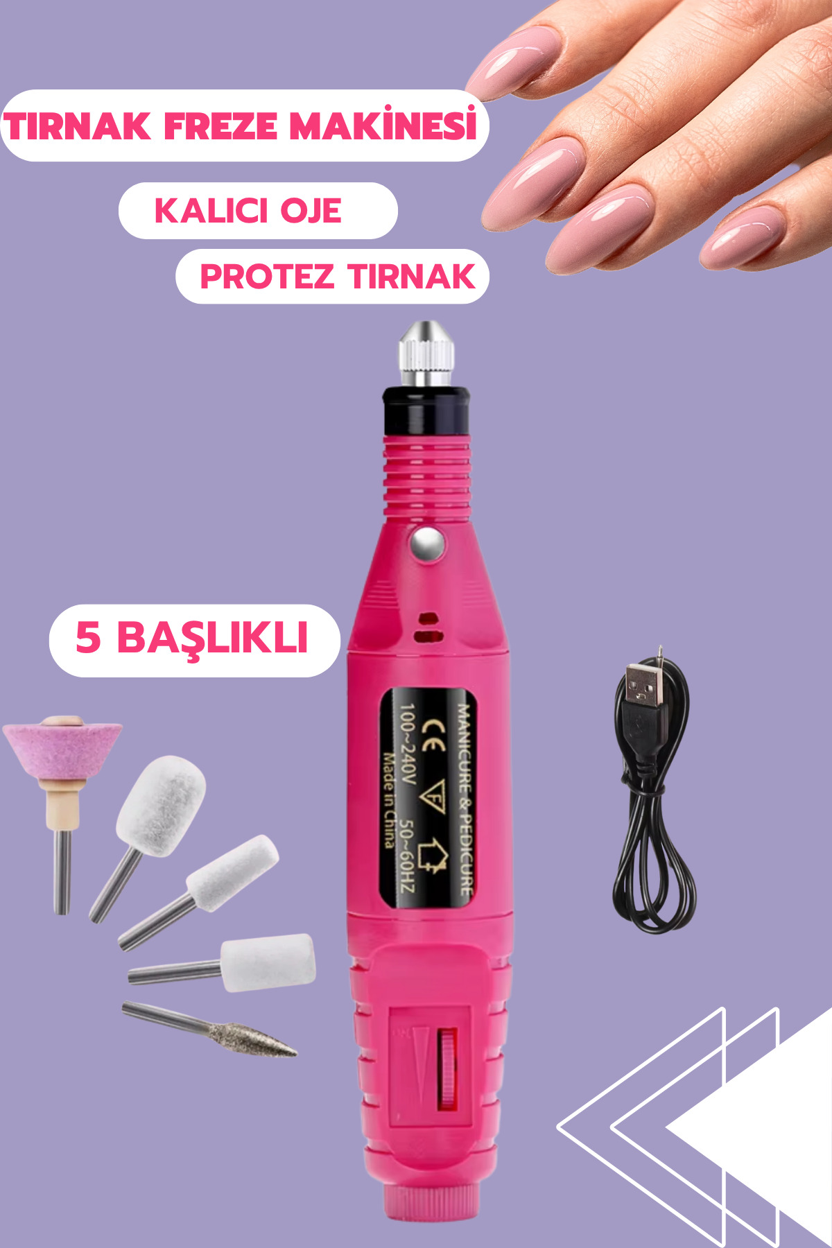 Uni zer 5 Başlıklı Elektrikli Tırnak Törpü Makinesi Kalıcı Oje Çıkarma Zımparası Manikür Pedikür Aleti