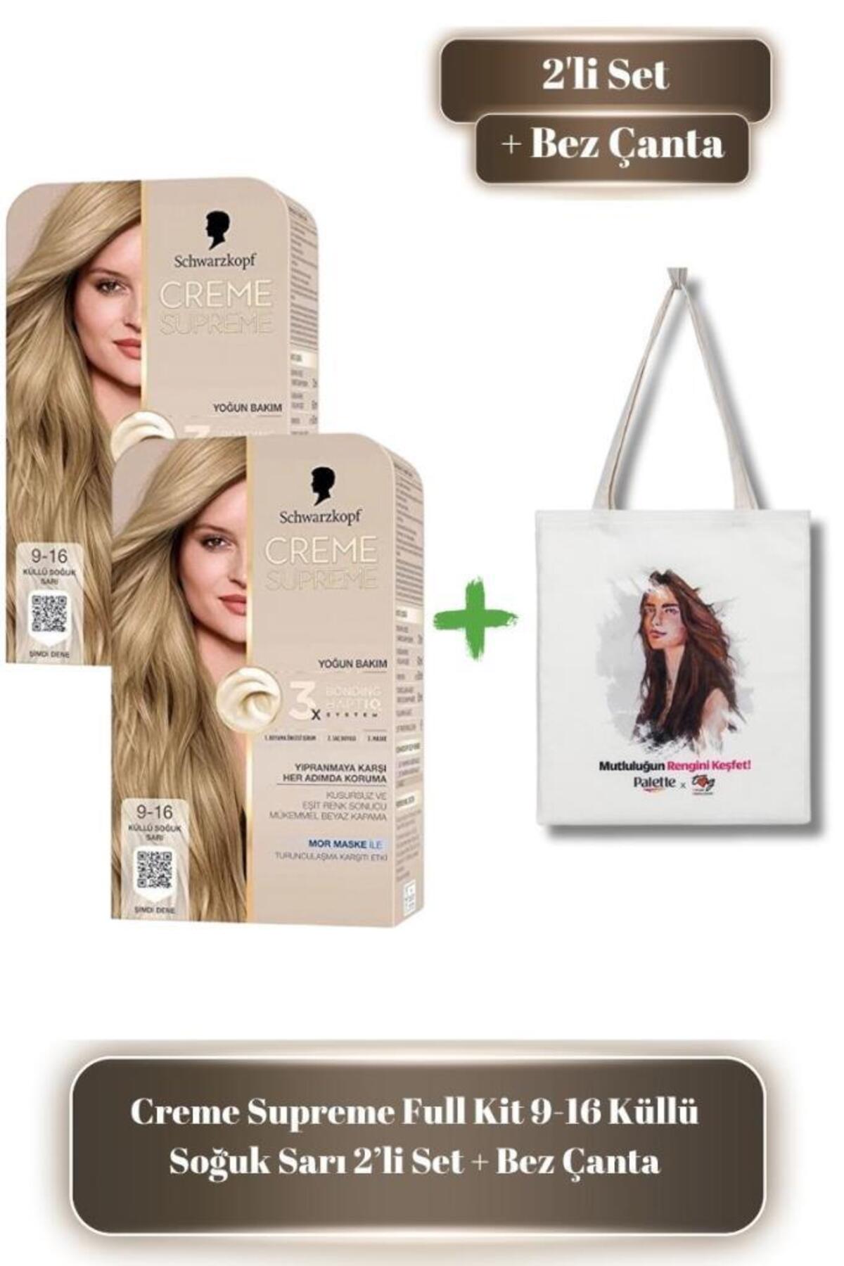 Schwarzkopf Creme Supreme 9-16 Küllü Soğuk Sarı Saç Boyası 2’li Set + Bez Çanta Hediyeli