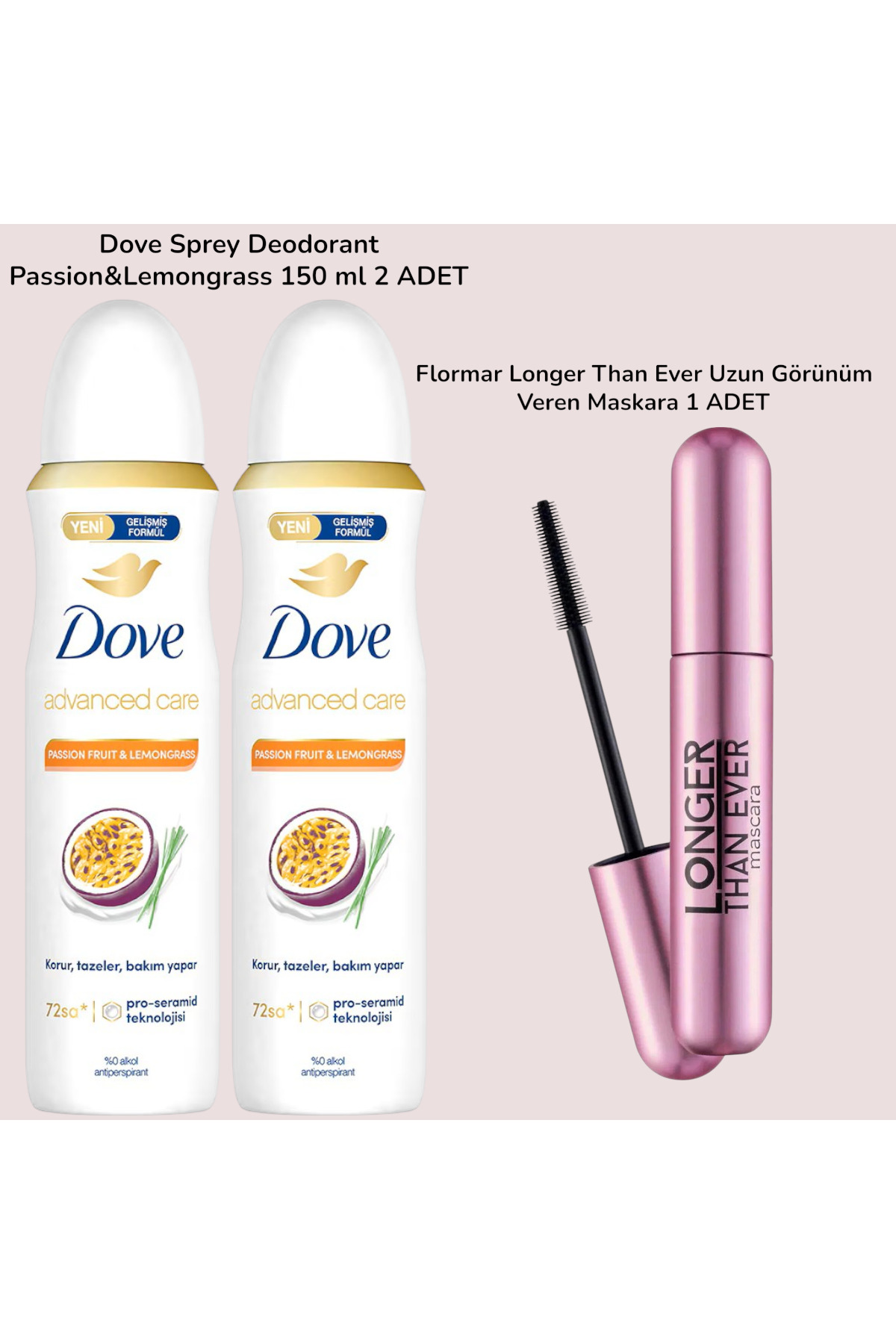 Dove Sprey Deodorant Passion&Lemongrass 150 ml 2 ADET + FlormarLonger Than Uzun Görünüm Veren Maskara