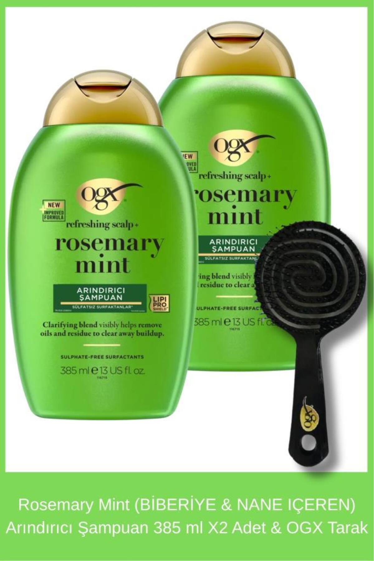 OGX Rosemary Mint (BİBERİYE & NANE IÇEREN) Arındırıcı Şampuan 385 ml X2 Adet & Tarak