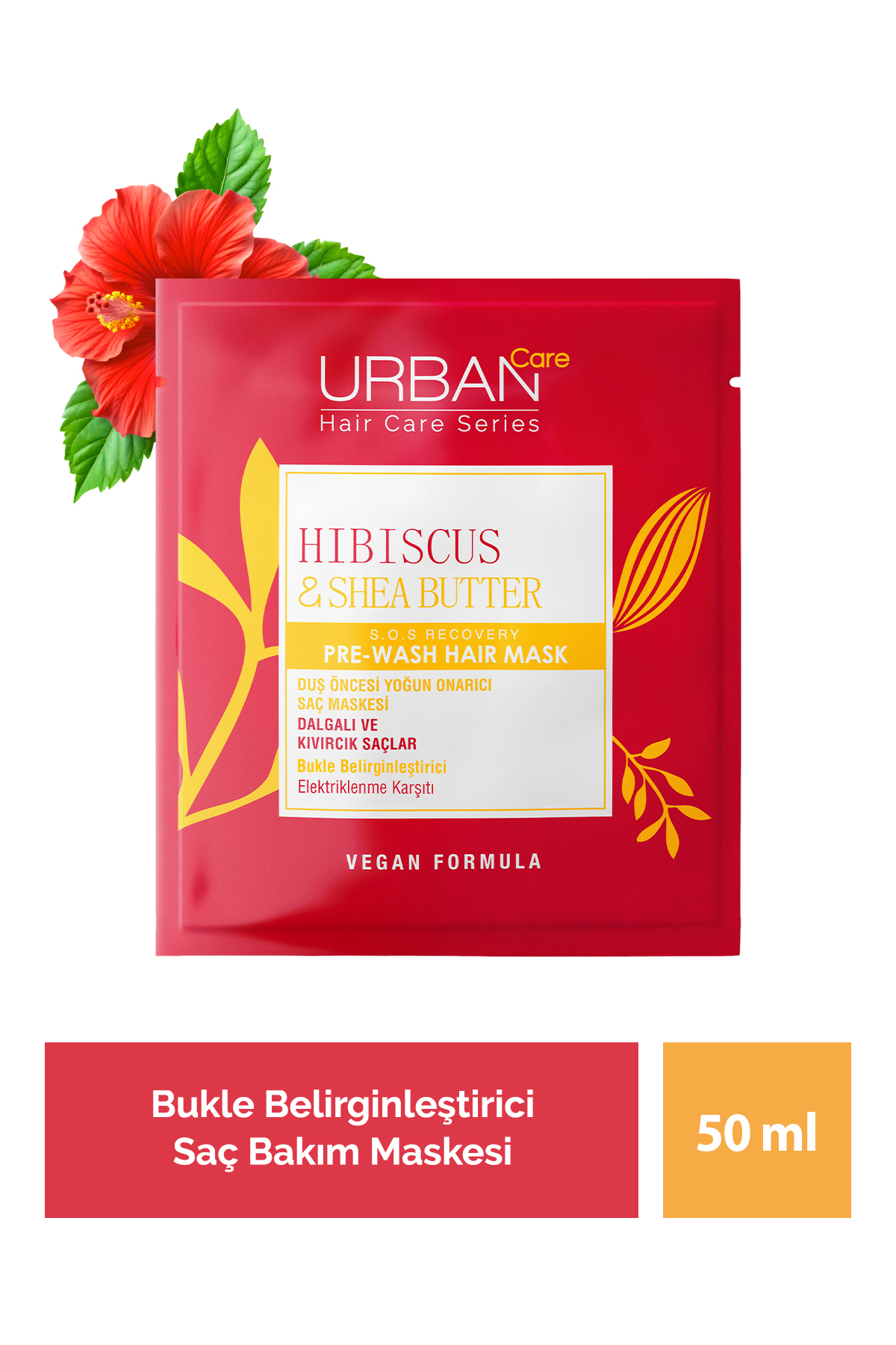 Urban Care Hibiscus & Shea Butter Kıvırcık ve Dalgalı Saçlara Özel Duş Öncesi Saç Bakım Maskesi-vegan-50ml