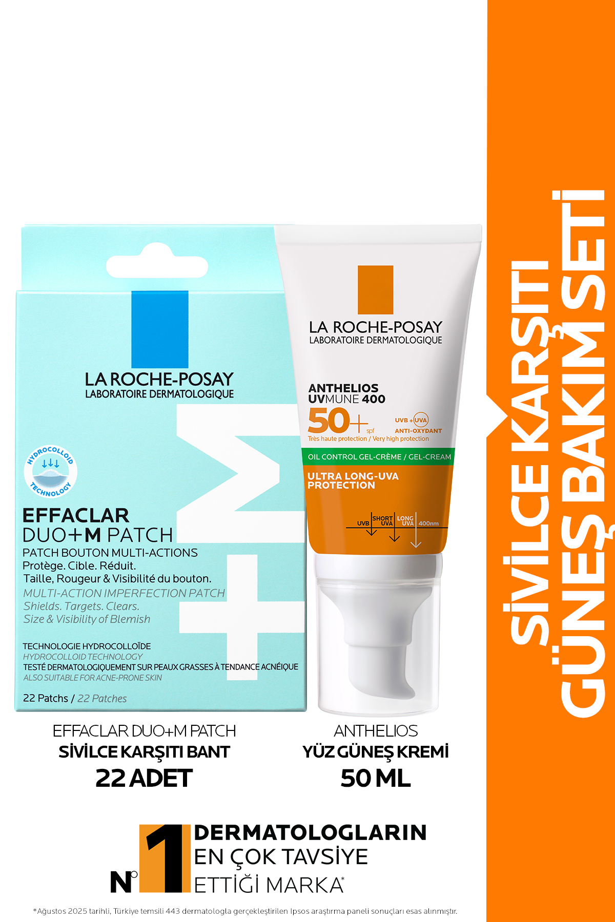 La Roche Posay Akne Karşıtı Güneş Bakım Seti: Effaclar Duo+M Patch Sivilce Bandı & Anthelios Güneş Kremi