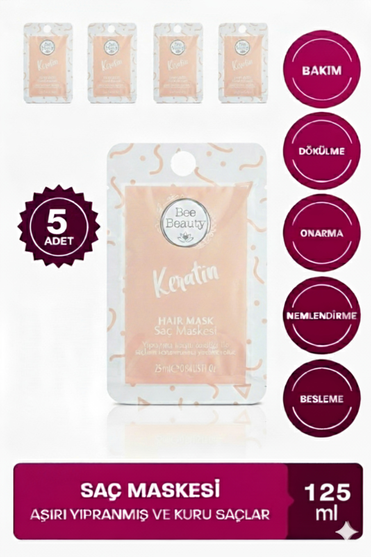 Bee Beauty Keratin Saç Maskesi 25 ml x 5 adet
