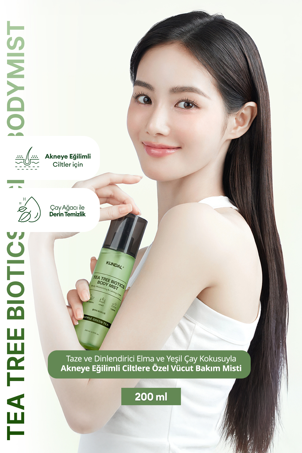 Kundal Akneye Eğilimli Ciltlere Vücut Bakım Misti KUNDAL Tea Tree Biotics Body Mist 200ml (Apple Green Tea)