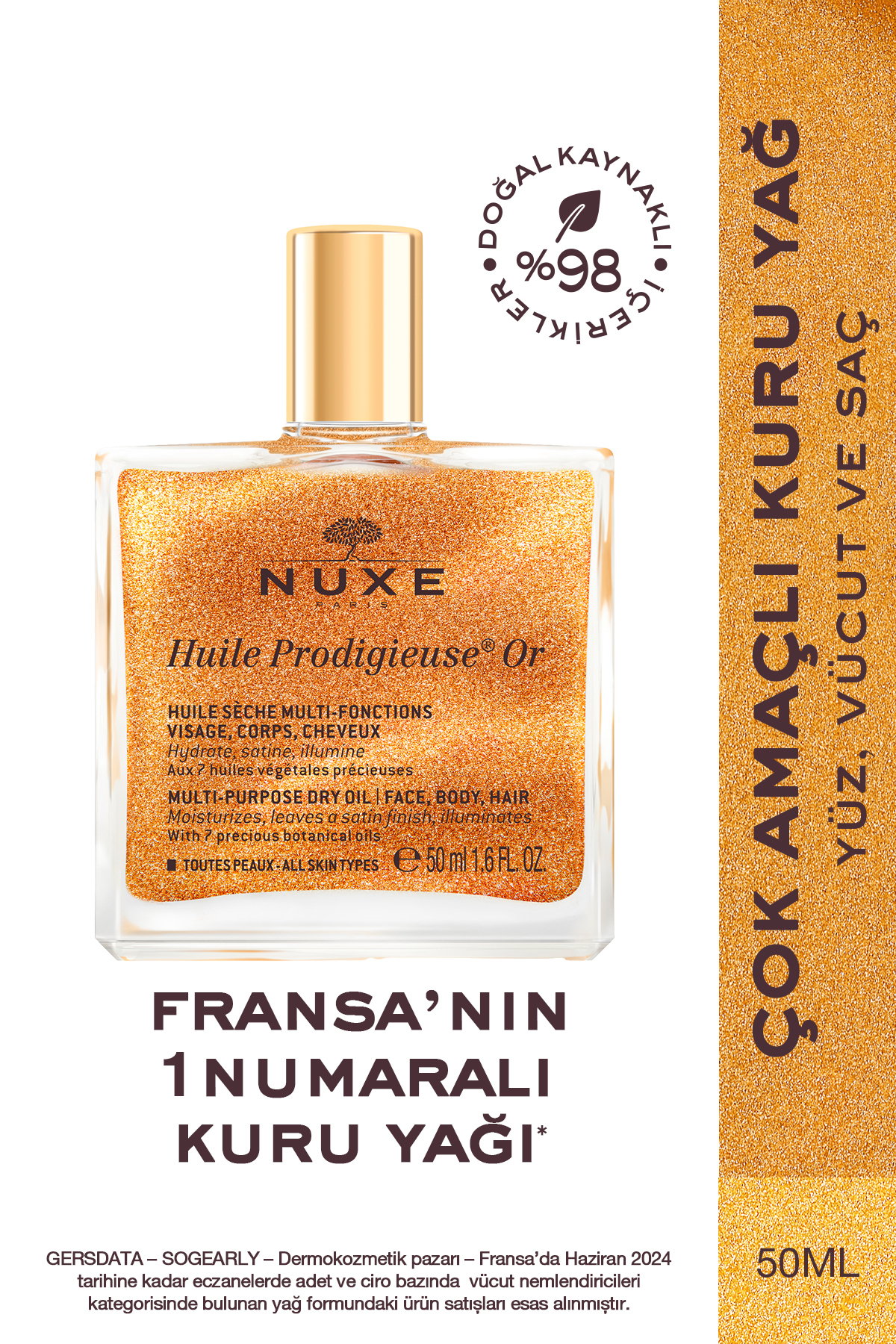 Nuxe Huile Prodigieuse Or Yüz, Vücut, Saçı Besleyici ve Aydınlatıcı Yağ 50ml