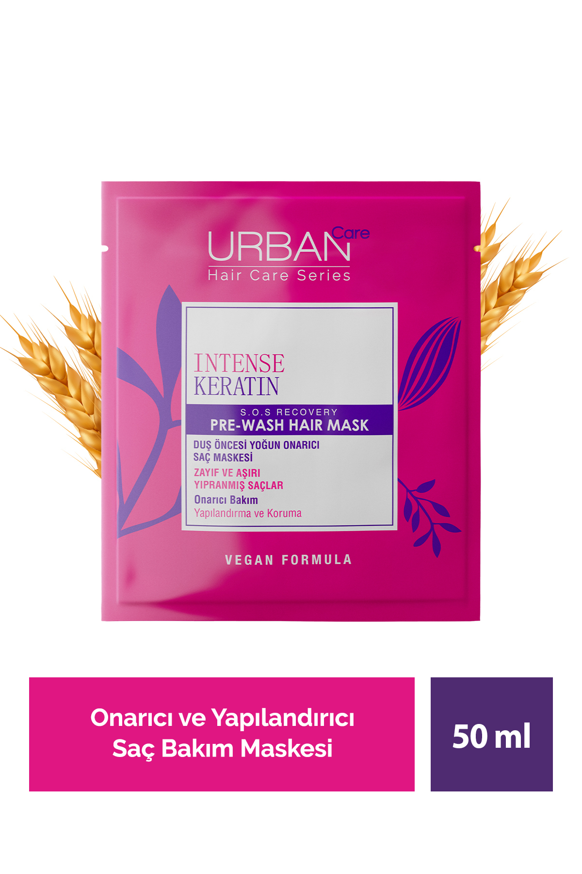 Urban Care Intense Keratin Zayıf ve Yıpranmış Saçlara Özel Onarıcı Duş Öncesi Saç Bakım Maskesi-vegan-50ml