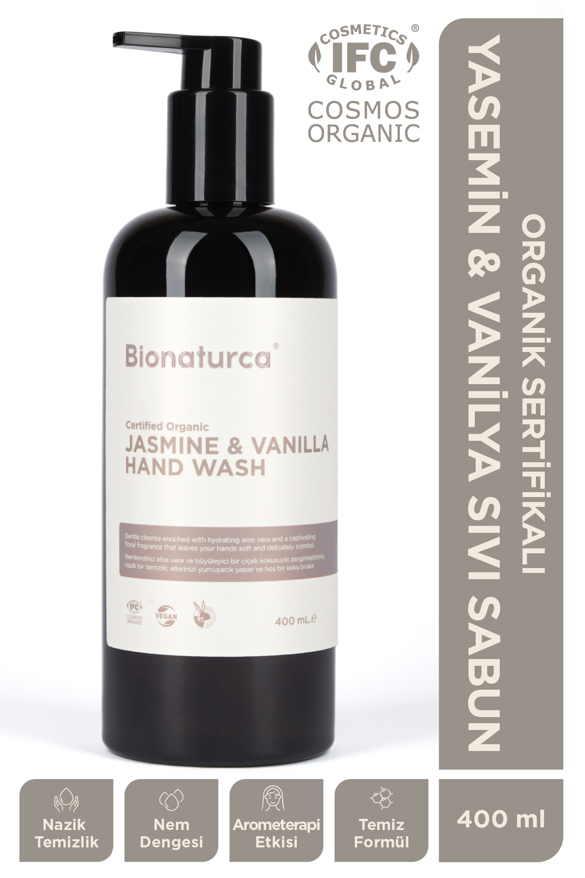 BIONATURCA Organik Sertifikalı Yasemin & Vanilya Sıvı Sabun 400 ml