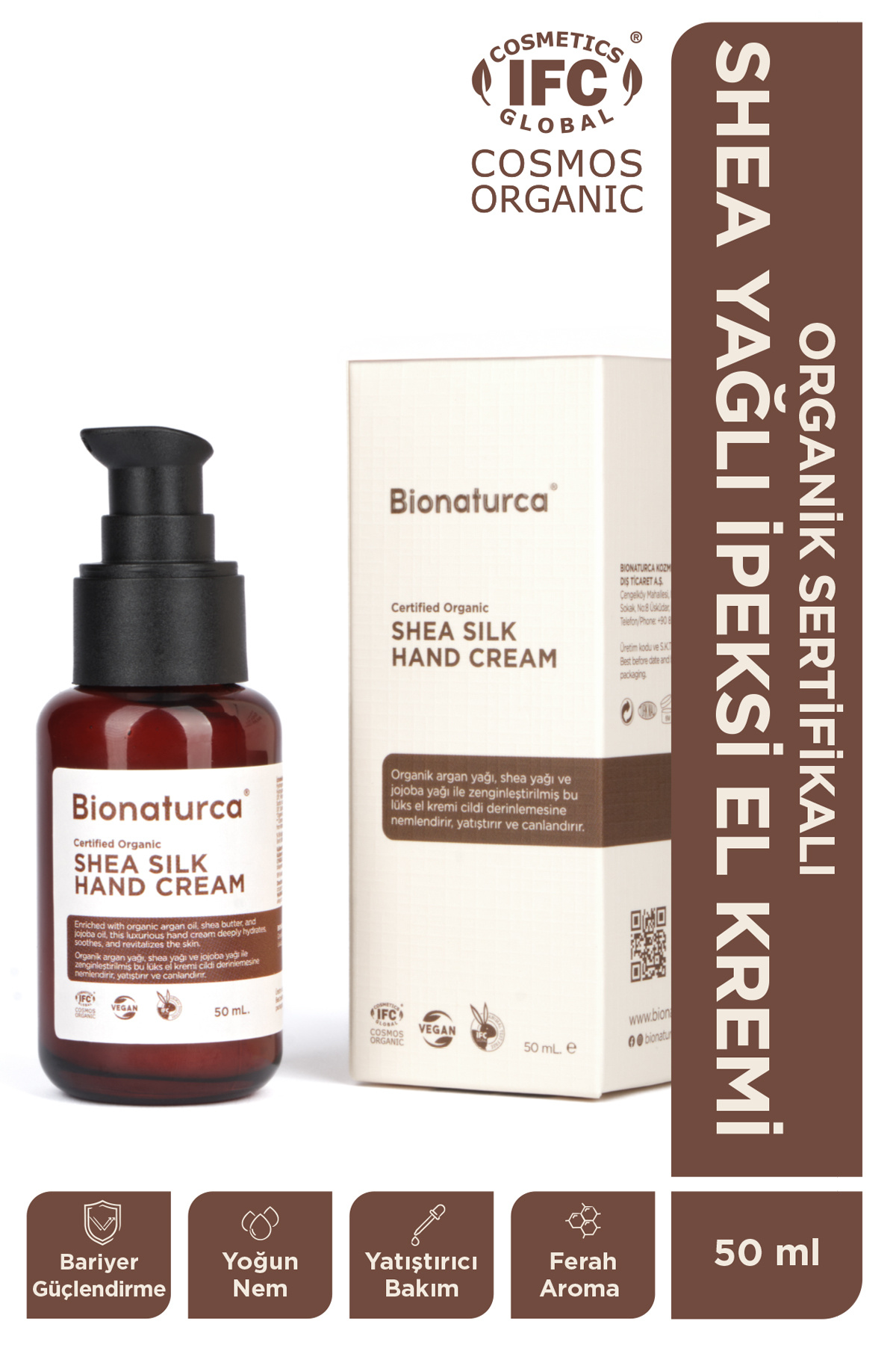 BIONATURCA Organik Sertifikalı Shea Yağlı Ipeksi El Kremi 50 ml