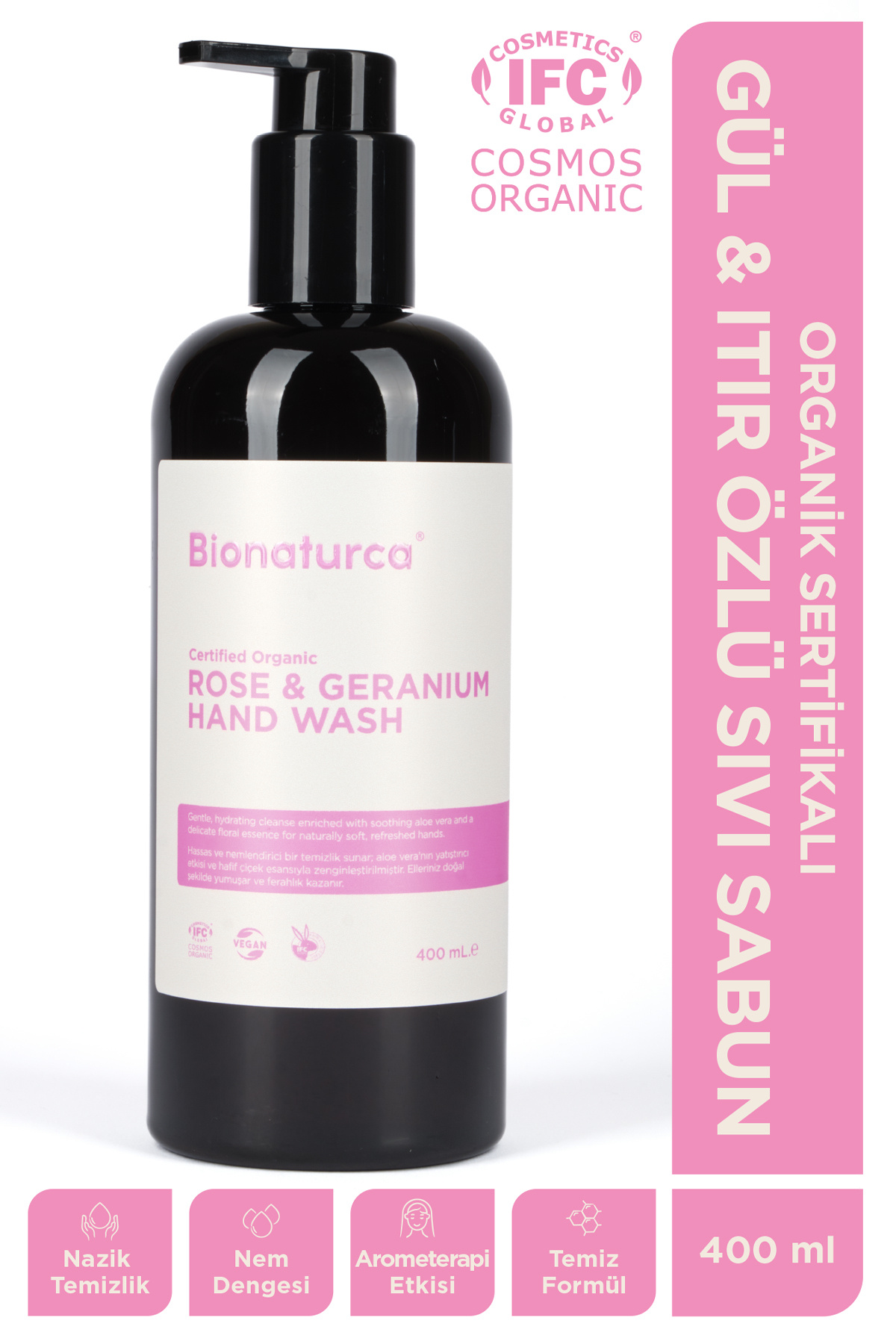BIONATURCA Organik Sertifikalı Gül & Itır Özlü Sıvı Sabun 400 ml