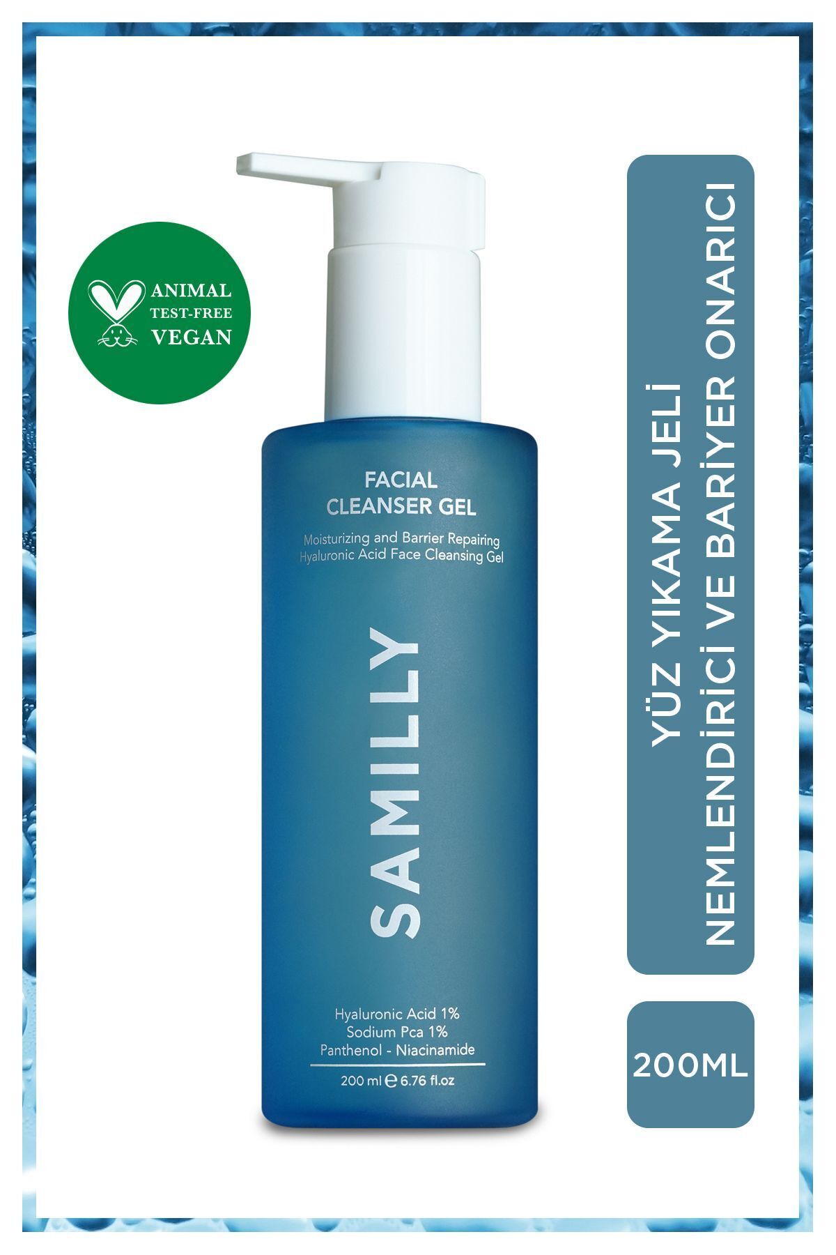 SAMILLY Nemlendirici ve Bariyer Onarıcı Yüz Temizleme Jeli 200 ml | Hyaluronik Asit , Seramid, Panthenol, | Tüm Ciltler için