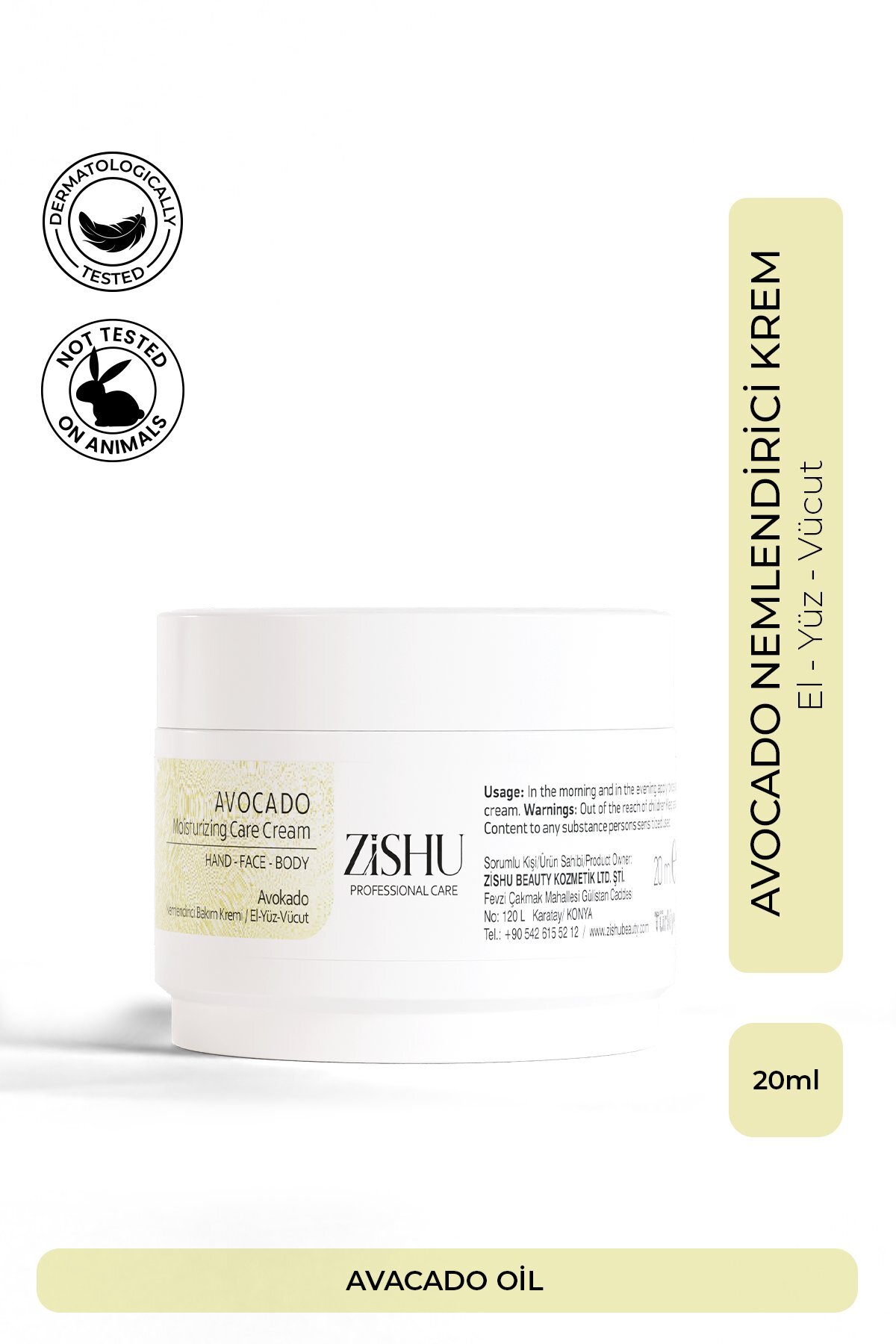 ZİSHU Avokado Nemlendirici Krem – El, Yüz ve Vücut 20 Ml