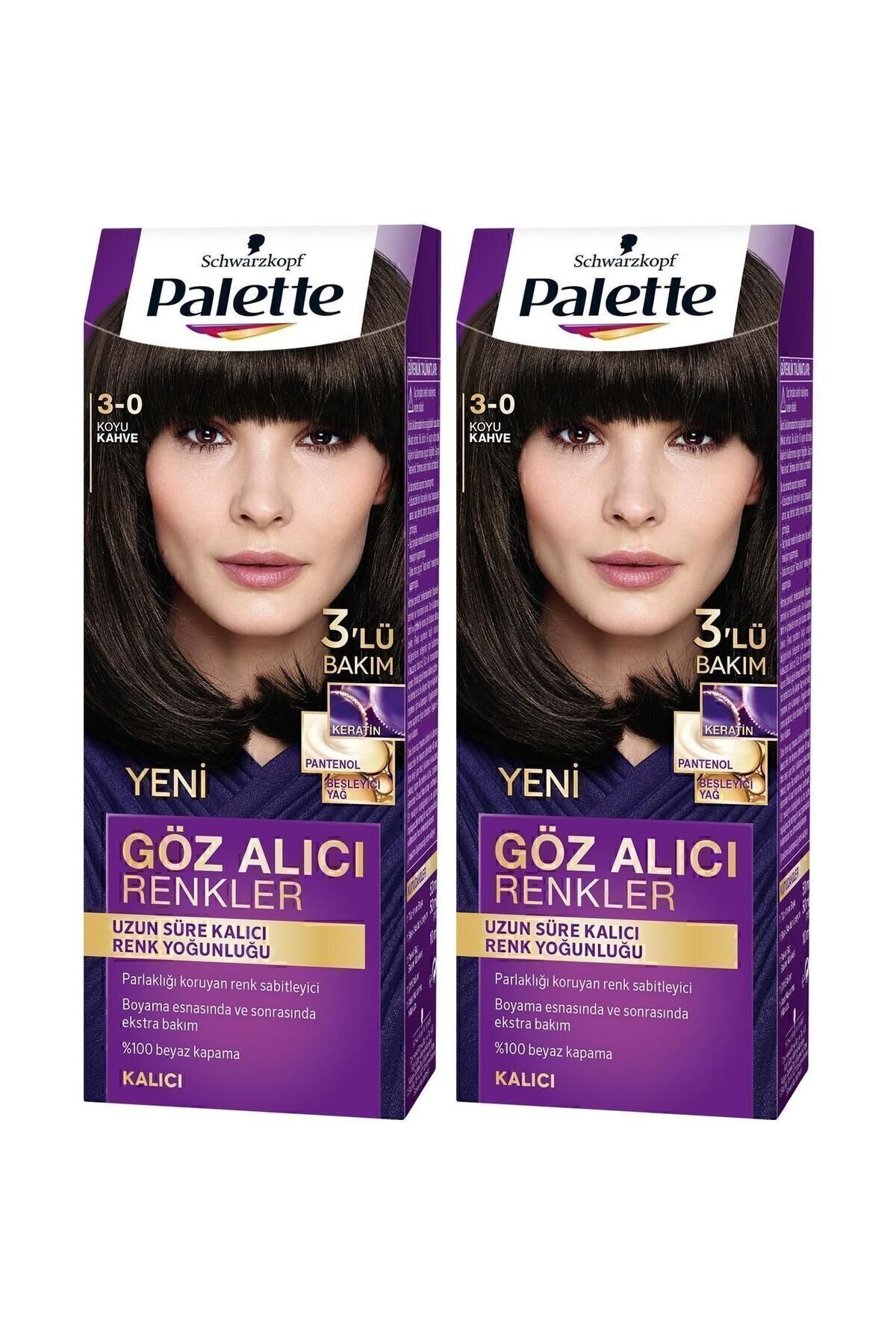 Palette Göz Alıcı Renk Saç Boyas 3-0 Koyu Kahve Pentanol & Besleyici Yağ İçeren Saç Boyası X 2 Adet