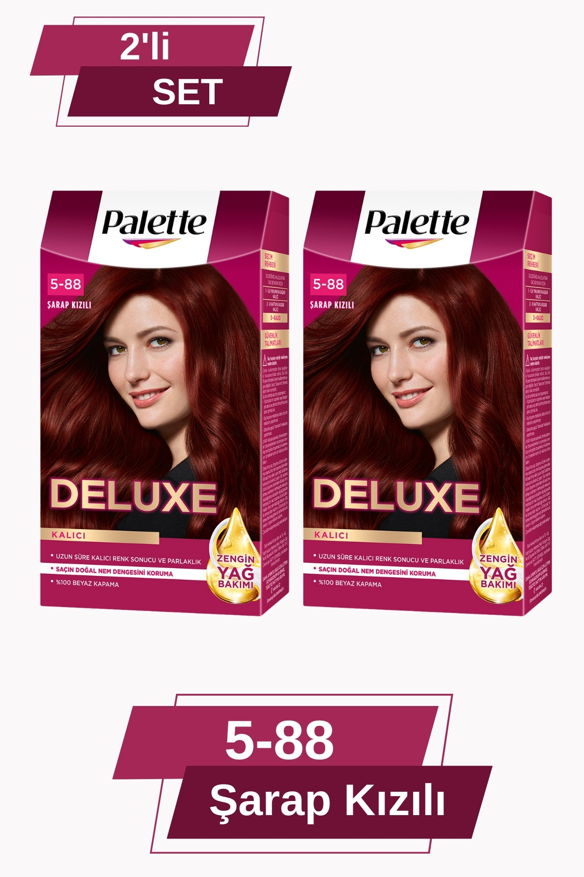 Palette Deluxe 5-88 Şarap Kızılı Zengin Yağ Bakımı Kit Saç Boyası Bakım Maskesi X 2 Adet Saç Boyası