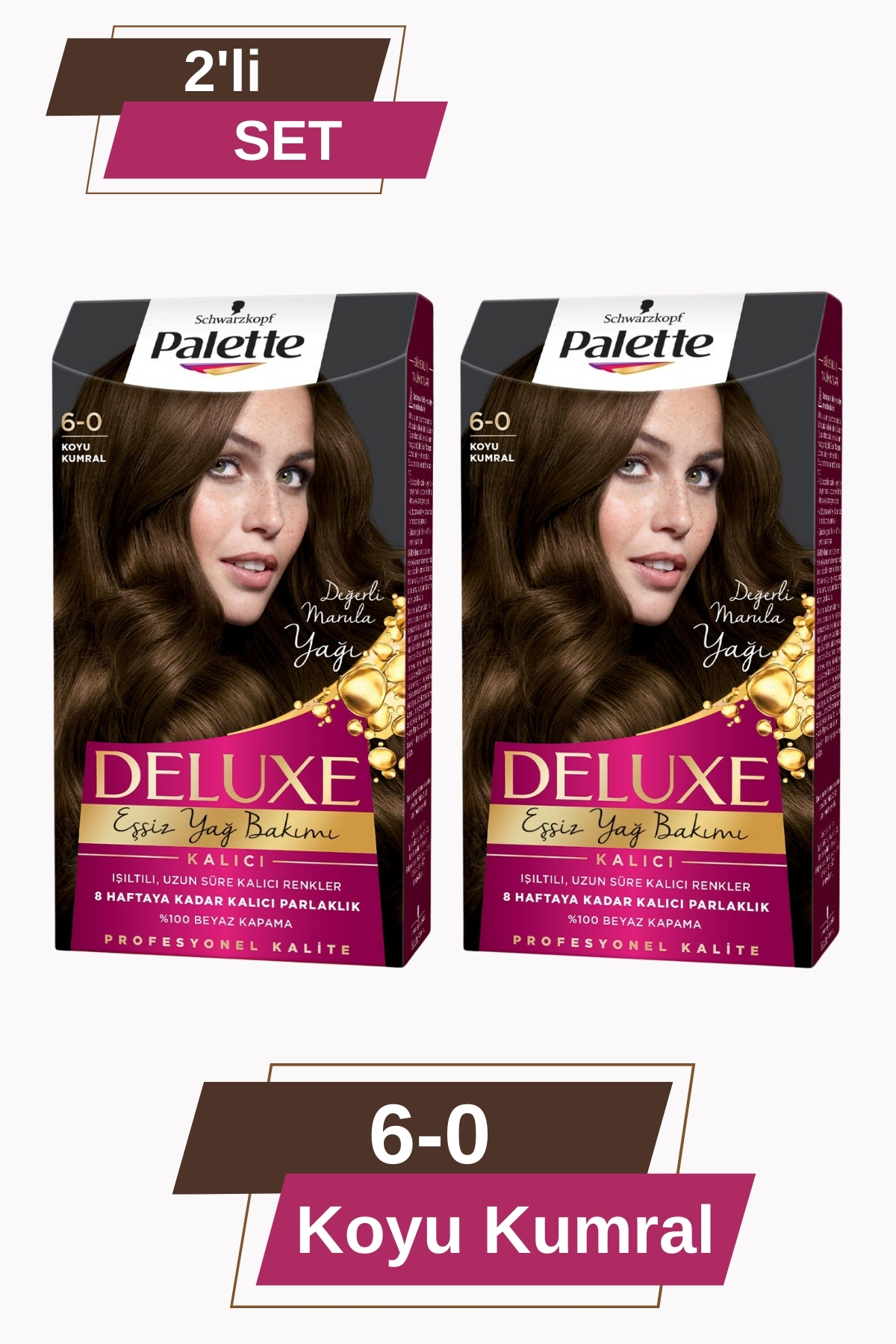 Palette Deluxe 6-0 Koyu Kumral Zengin Yağ Bakımı Kit Saç Boyası Bakım Maskesi X 2 Adet Saç Boyası