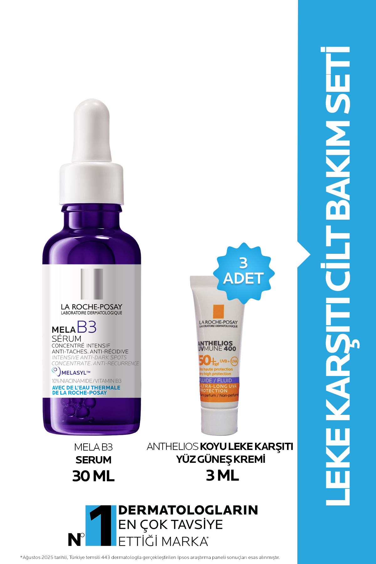La Roche Posay Leke Karşıtı Mela Cilt Bakım Seti: Mela B3 Serum 30 ml & Anthelios Anti Dark Spot Güneş Kremi 3mlx3