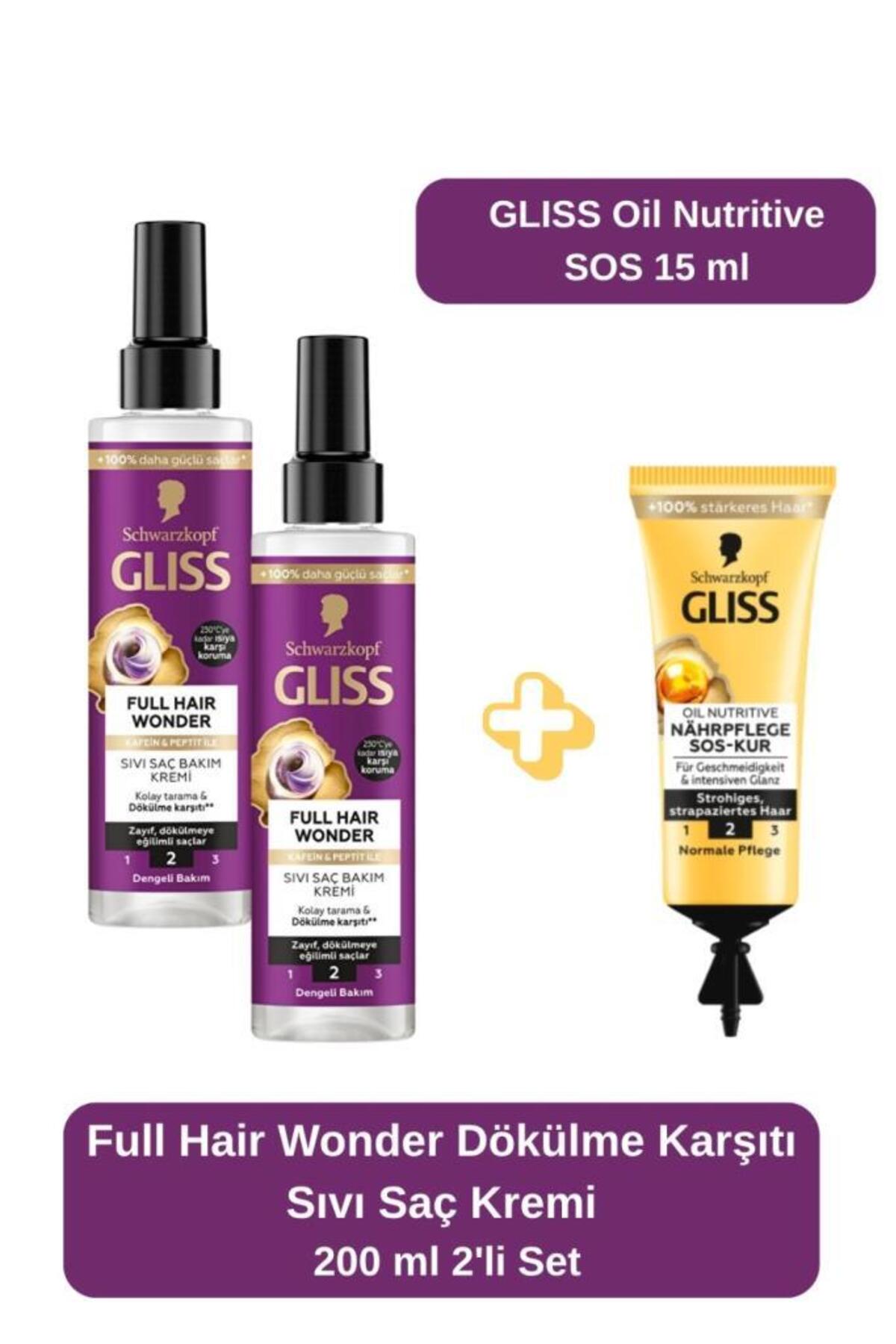 Gliss Full Hair Wonder Dökülme Karşıtı Sıvı Saç Kremi 200 ml 2'li Set + Oil Nutritive SOS 15ml Hediye