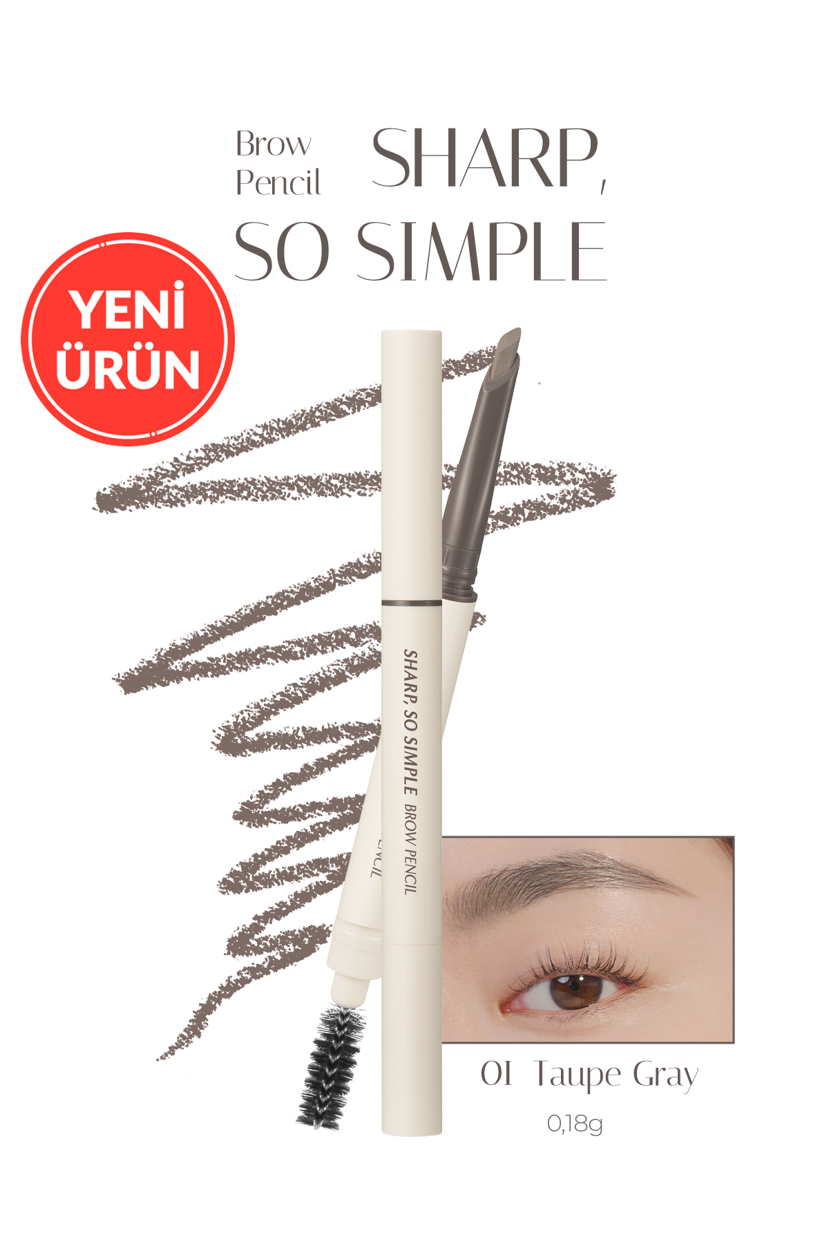 CLIO İnce Ve Kalın Çizim Sunan, Fırçalı Kaş Kalemi Sharp So Simple Brow Pencil (01 Taupe Gray)