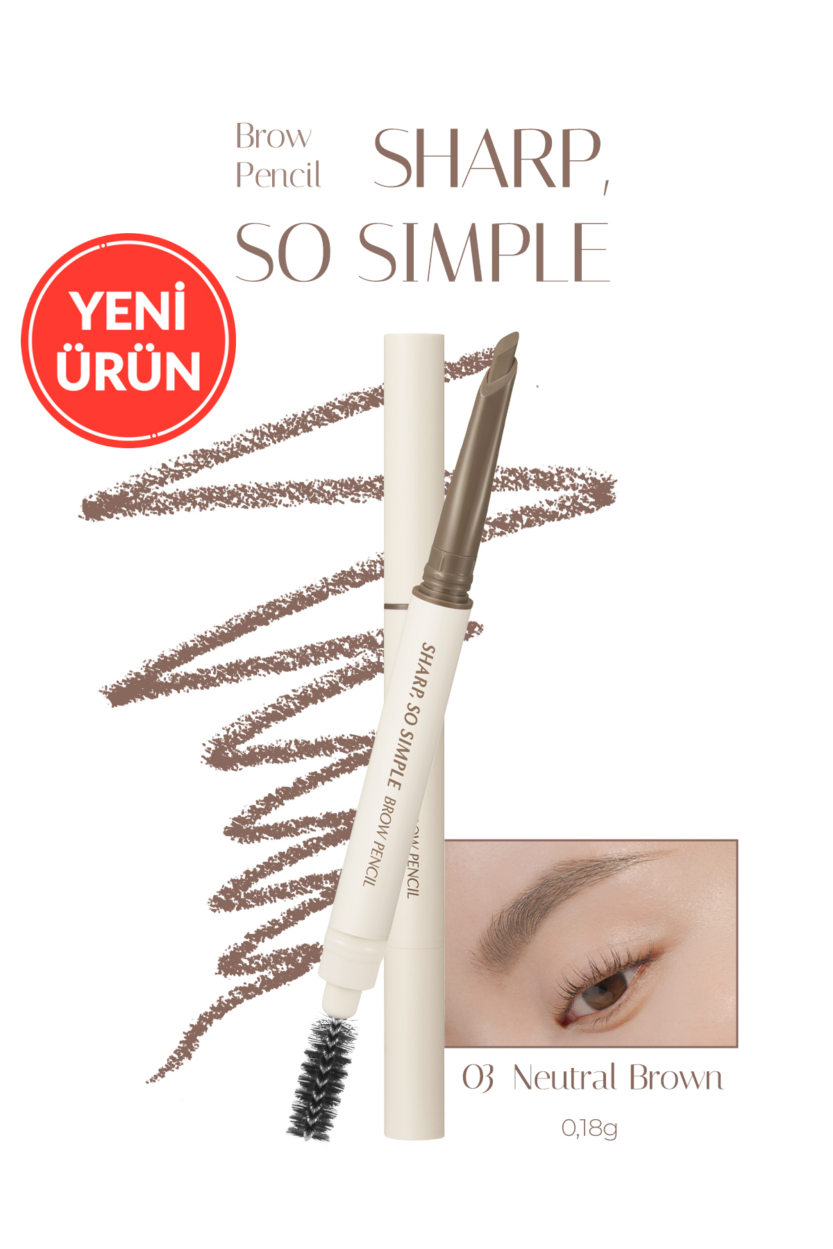 CLIO İnce Ve Kalın Çizim Sunan, Fırçalı Kaş Kalemi Sharp So Simple Brow Pencil (03 Neutral Brown)