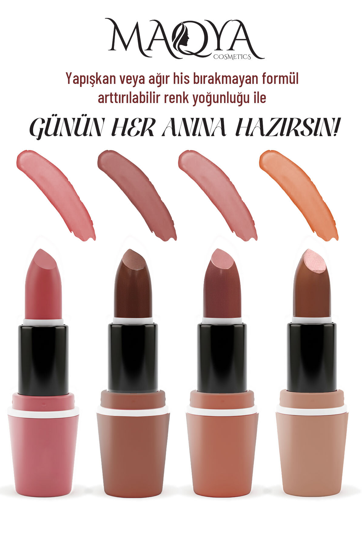 MAQYA Cosmetics KADİFEMSİ DOKUNUŞ BESLEYİCİ MATTE STAY MAT RUJ 4'LÜ SET-4 NUDE RENK/ E 226-E 222-E 217-E 208