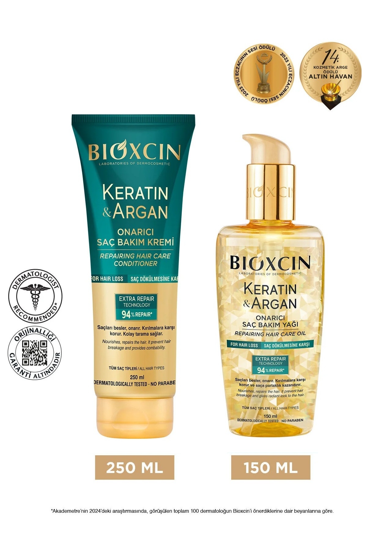 Bioxcin Keratin Argan Besleyici Onarıcı Saç Bakım Yağ 150 ml - Keratin & Argan Onarıcı Saç Bakım Krem 250 m