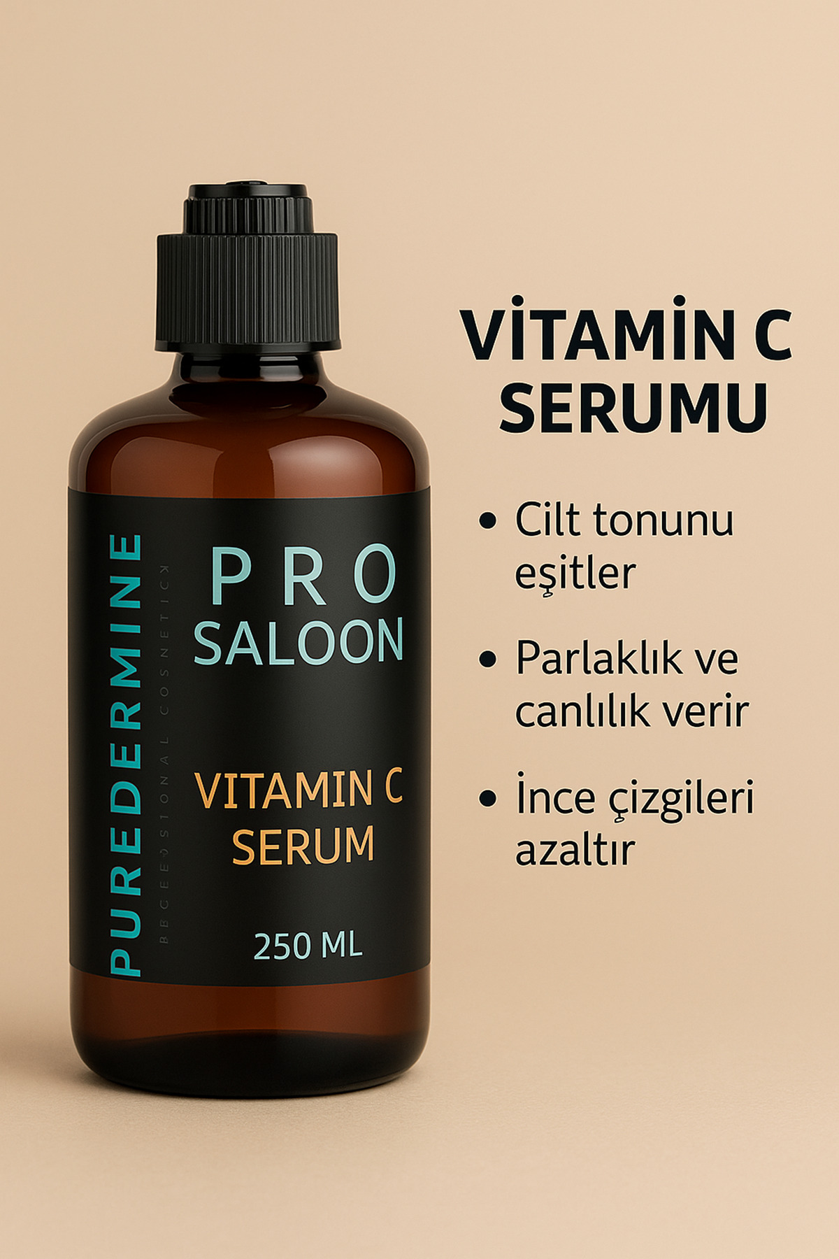 Puredermine PRO SALOON Vitamin C Serum 250 ml | Cilt Aydınlatıcı, Leke Azaltıcı