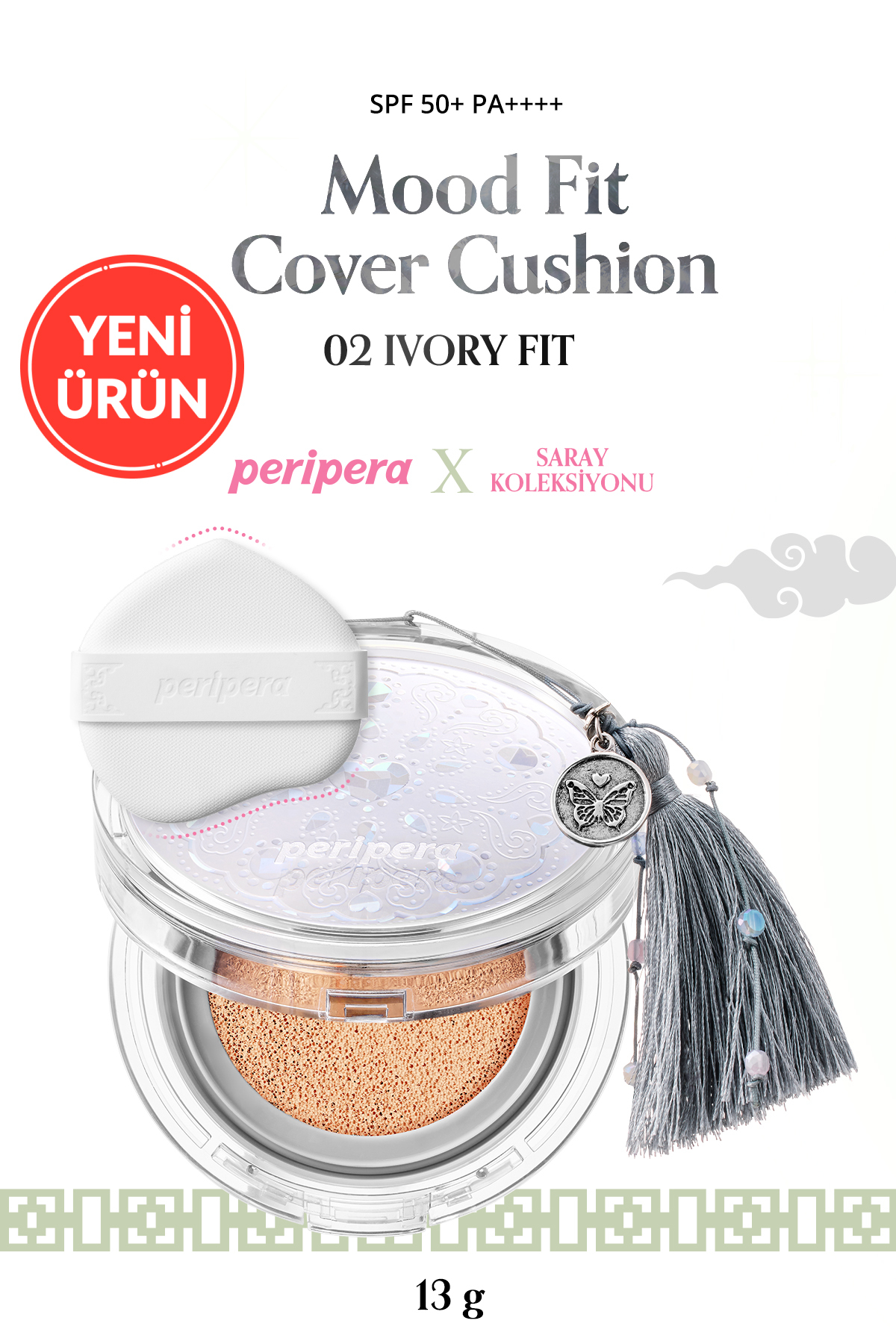 PERIPERA Yarı Mat Bitişli Filtre Etkili Cushion Mood Fit Cover Cushion SPF50+ PA++++(02 Ivory Fit)
