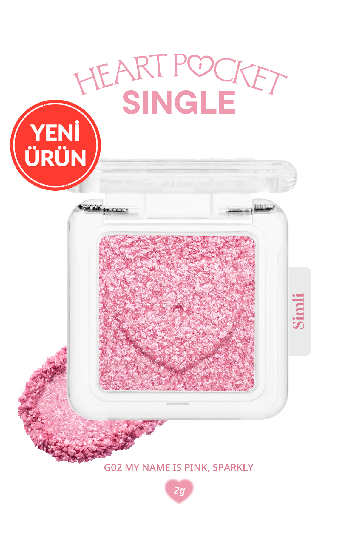 PERIPERA Kişiselleştirilebilir Simli Tekli Far Heart Pocket Single (G02 My Name is Pink Sparkly)