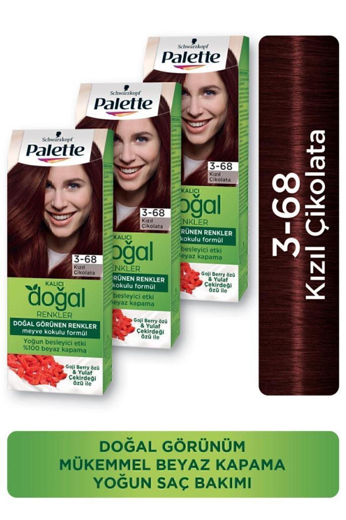 Palette Kalıcı Doğal Renkler 3-68 Kızıl Çikolata Goji Berry Özü &Yulaf Çekirdeği Özlü Saç Boyası X 3 Adet