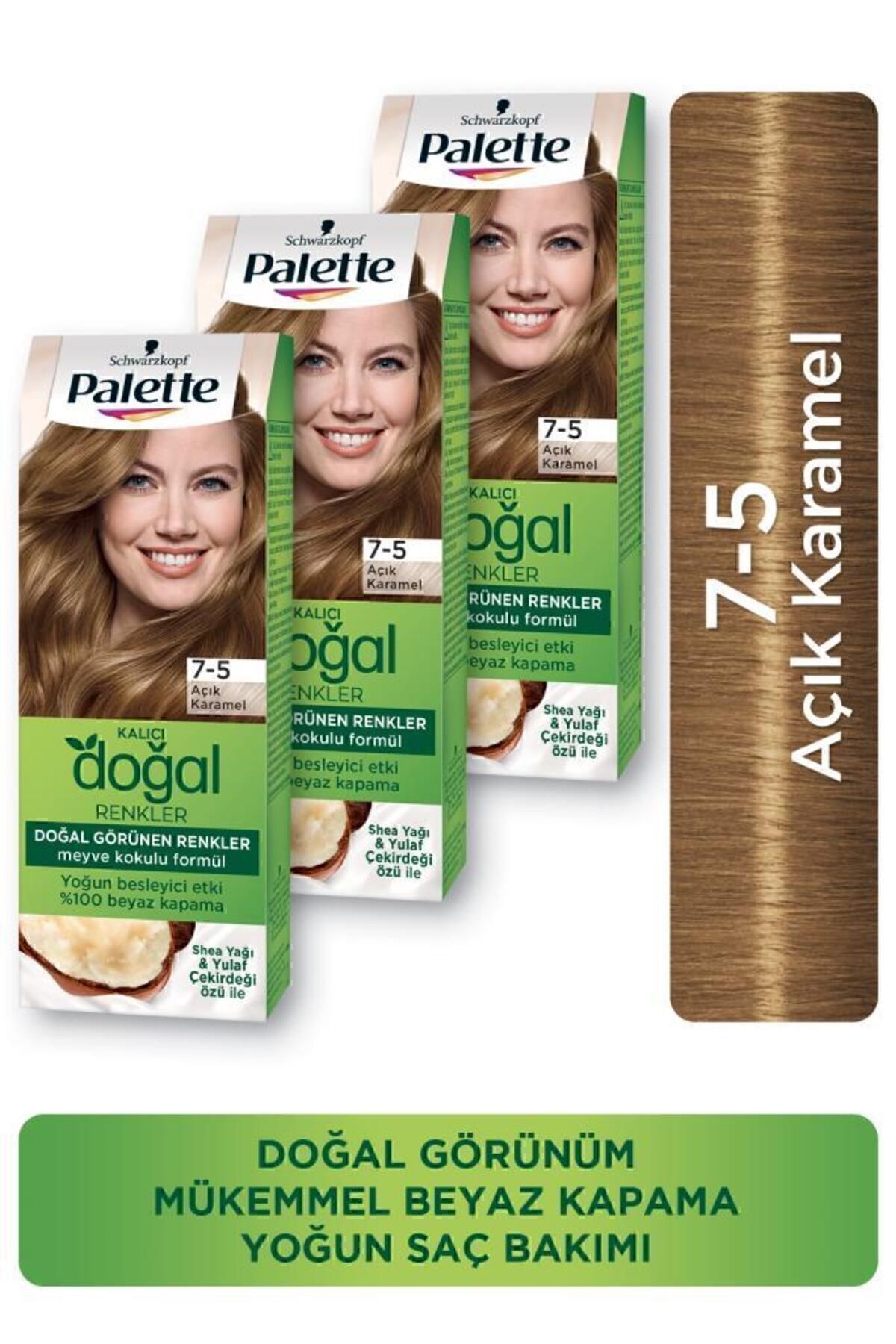 Palette Kalıcı Doğal Renkler 7-5 Açık Karamel Shea Yağı Saç Boyası X 3 Adet