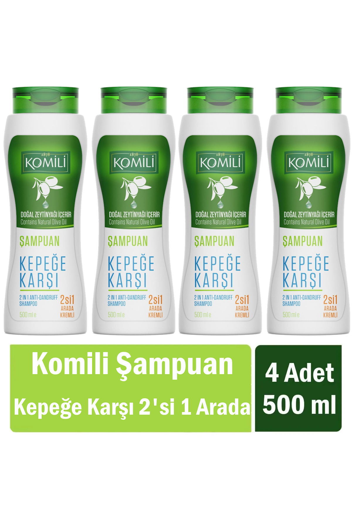 Komili Kepek Karşıtı 2'si 1 Arada Kremli Vegan Şampuan 500 ml x 4 Adet
