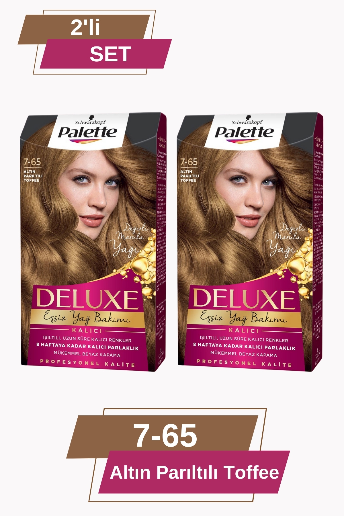 Palette Deluxe 7-65 Altın Parıltılı Toffee Kit Saç Boyası Bakım Maskesi X 2 Adet