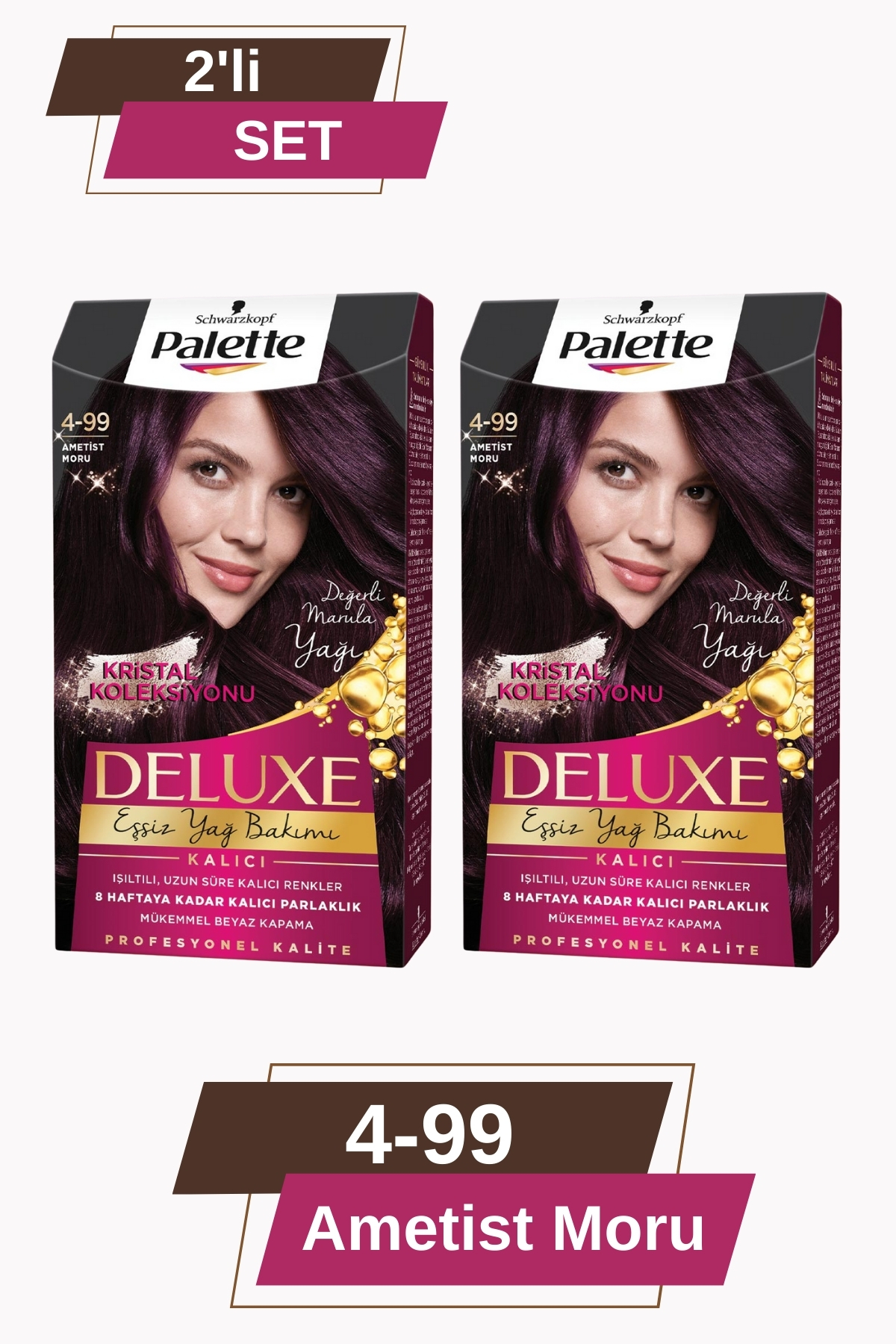 Palette Deluxe 4-99 Ametist Moru Zengin Yağ Bakımı Kit Saç Boyası Bakım Maskesi X 2 Adet