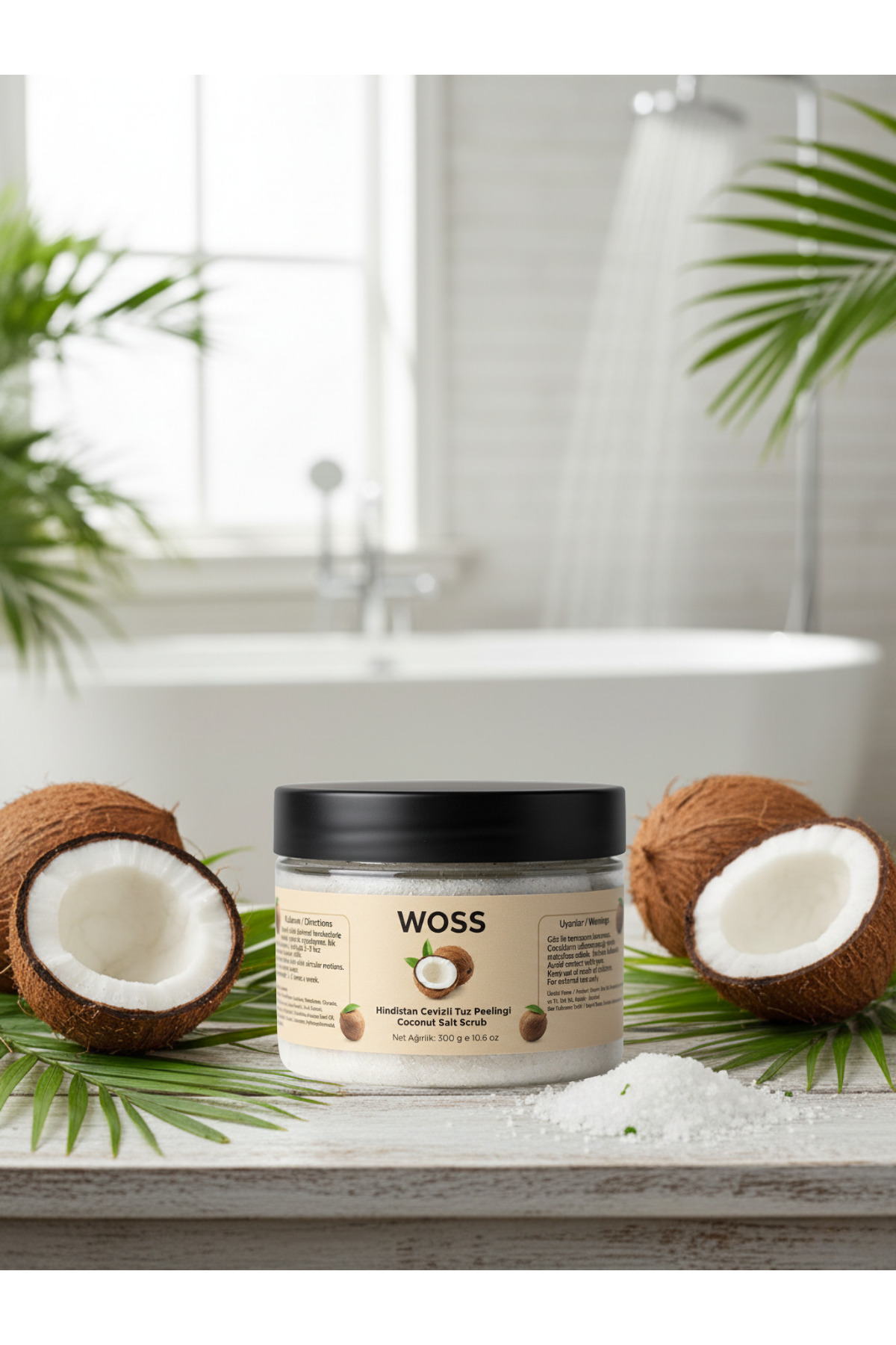 Woss Hindistan Cevizli Tuz Peeling 300 g – Cildi Arındıran ve Besleyen Vücut Peelingi