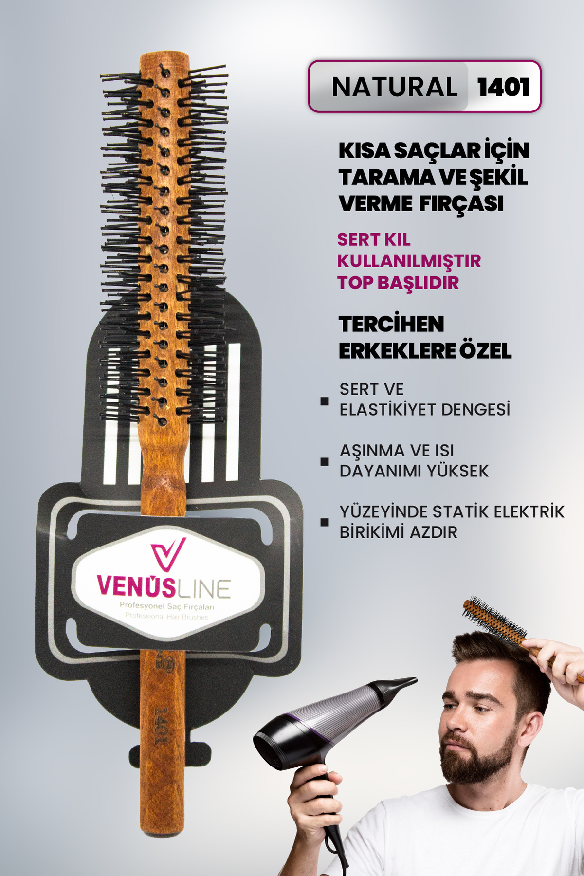 VENÜS LİNE VL Venüsline Professional 1401 – Kısa Saçlar İçin Masaj Etkili Tarama ve Şekil Verme Fırçası