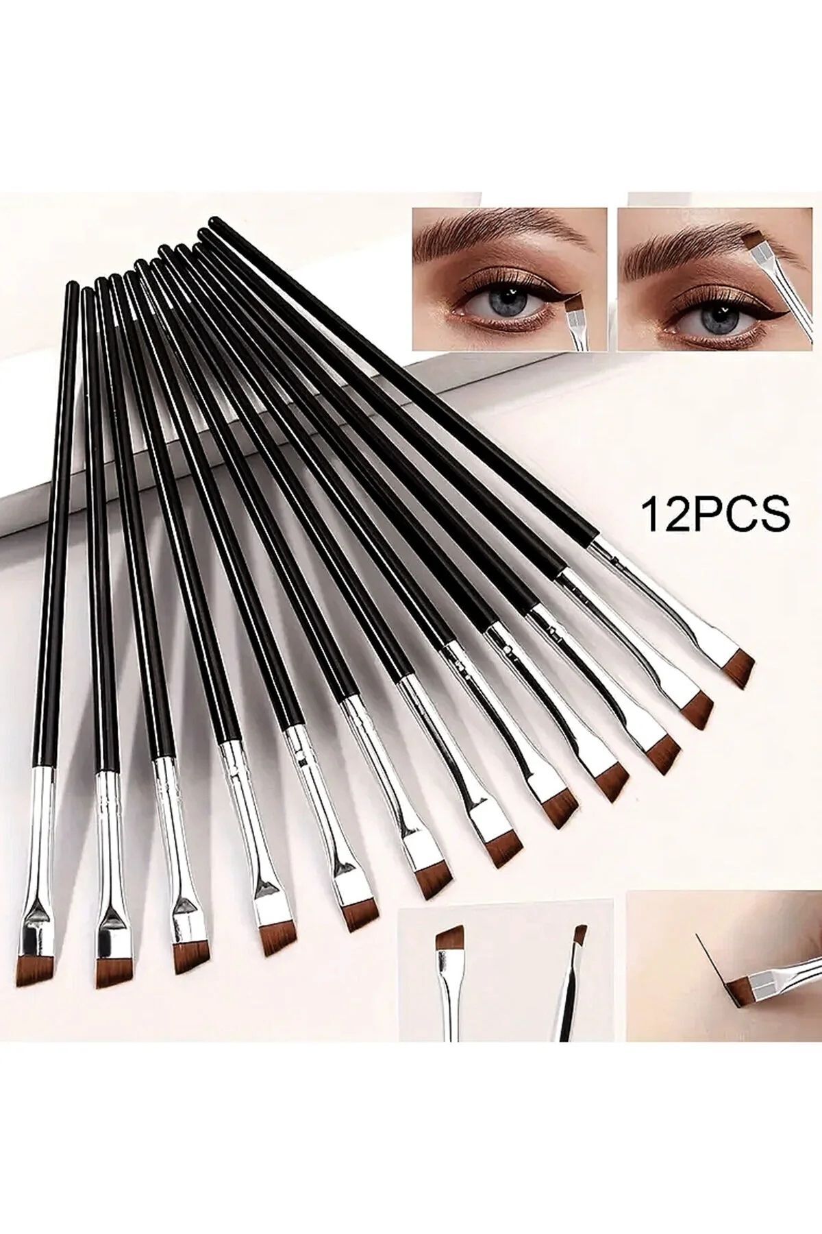 Eyeliner 12 Parça Göz Kalemi Fırça Seti, Ultra İnce ve Profesyonel Göz Makyaj Hassas Detay Fırçası