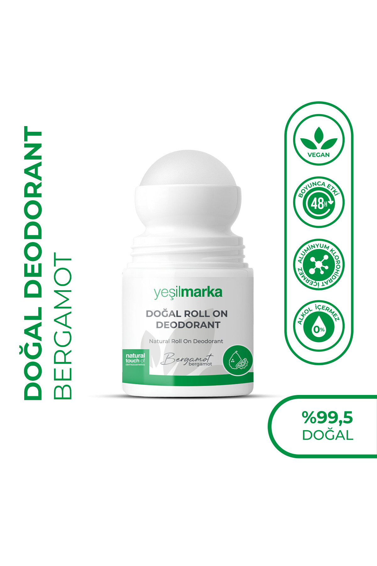 yeşilmarka Doğal Roll On Deodorant- Bergamot Kokulu- Parfüm, Alüminyum Kimyasalı, Etil Alkol Içermez