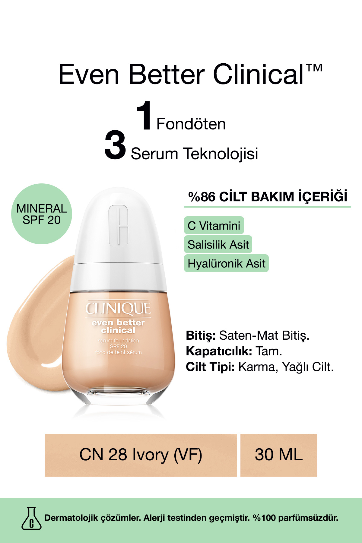 Clinique Even Better Clinical™ Serum Fondöten Spf 20 - Renk: Cn 28 Ivory (VF) - 30ml