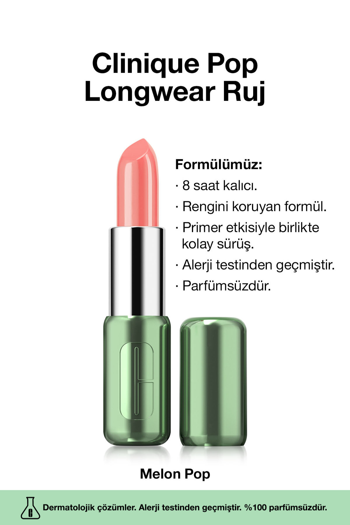 Clinique Pop Longwear™ Gün Boyu Kalıcı Ruj - Renk: Melon Pop 3.9g | Parlak Bitiş
