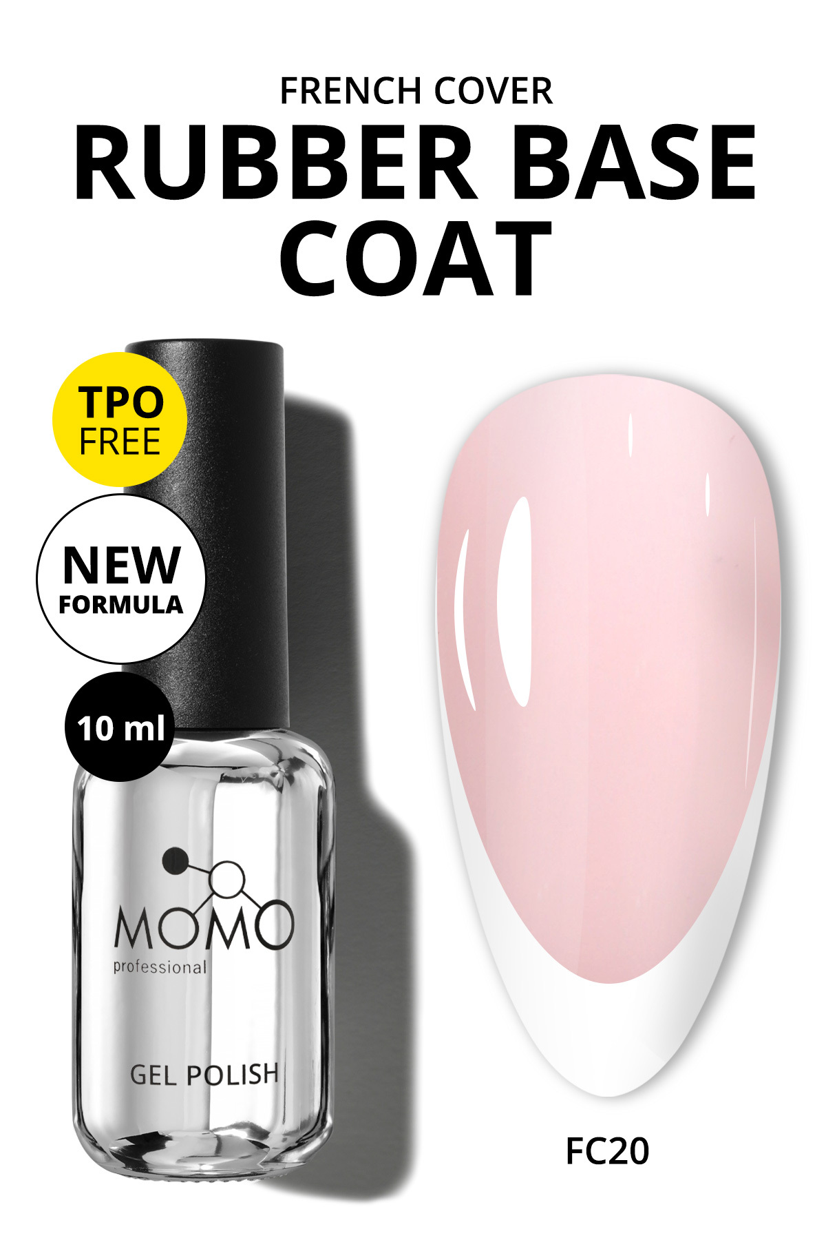 MOMO professional French Cover Rubber Base Coat Fc20, Sütlü Pembe, 10 ml, TPO- FREE